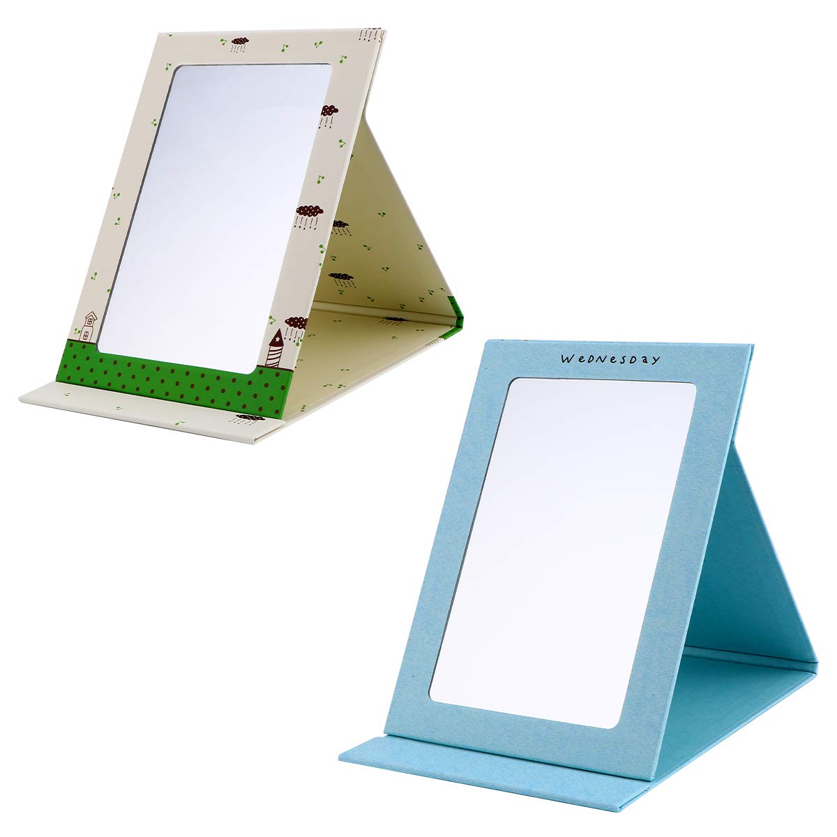 VOSAREA 2 Pack Portable Makeup Mirror with LED Lights - Cute Cartoon Vanity Mirror for Students, Travel & Dorm Room Decor | Perfect for Home, School & Traveling Beauty Essentials