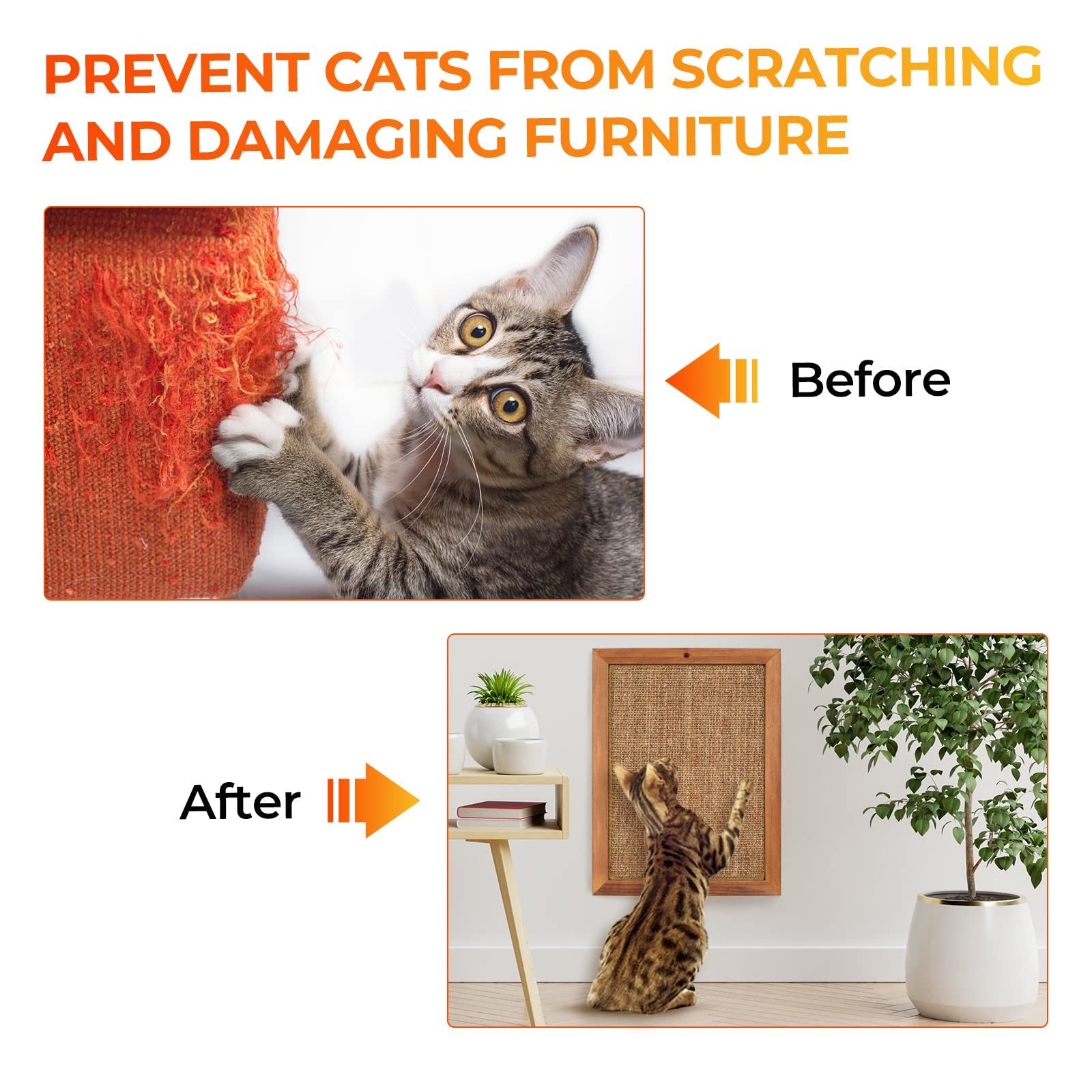 Premium Cat Scratching Post - Natural Wooden Sisal Cat Wall Scratcher for Indoor Cats | Floor & Wall Mounted Vertical Scratch Pad for Kittens & Adult Cats | Protects Furniture & Walls - Perfect for Living Rooms, Bedrooms & Home Offices
