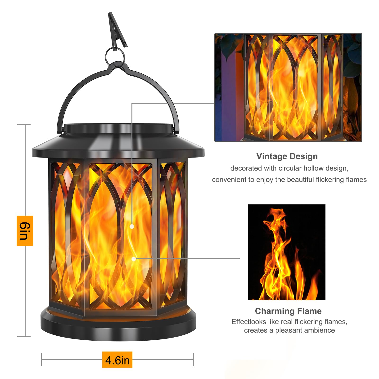Flickering Solar Lanterns Outdoor Waterproof - 2 Pack Hanging Solar Lights for Garden, Patio, Yard, Porch & Tabletop Decor | Perfect for Camping, BBQ Parties & Romantic Ambience