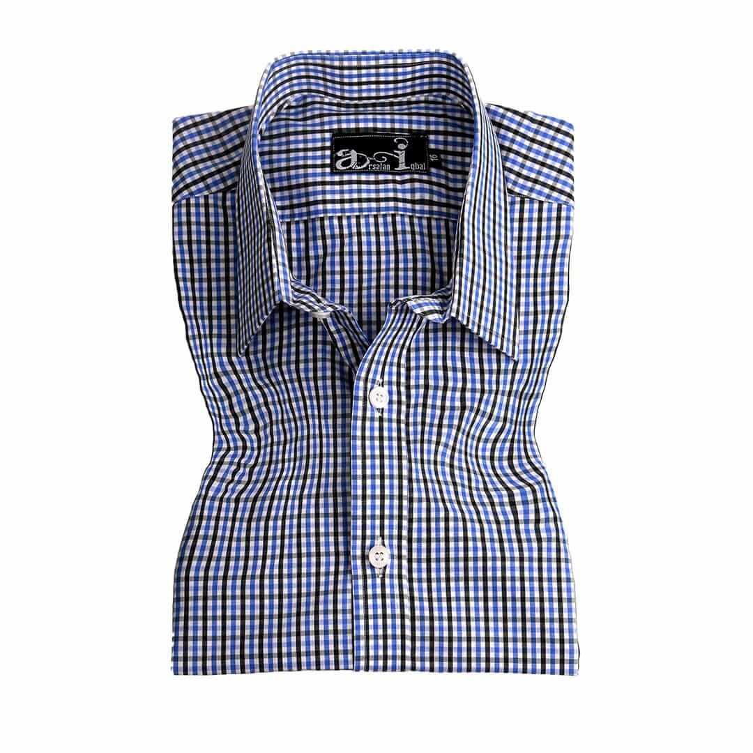 Blue and Black Checkered Formal Dress Shirt for Men | Business, Office & Wedding Attire