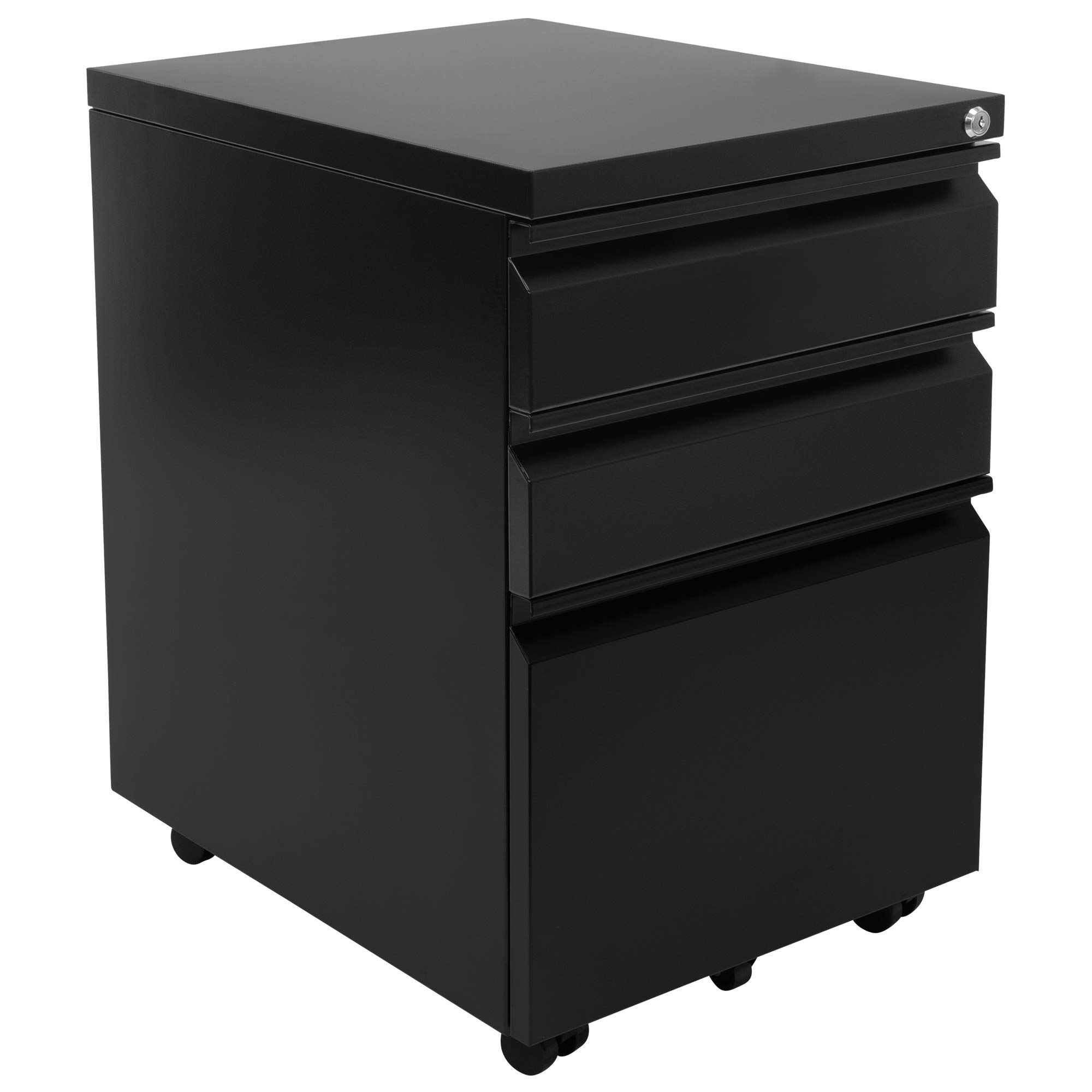 Mount-It! 3-Drawer Locking File Cabinet on Wheels - Black Under Desk Storage Organizer for Legal, Letter & A4 Files | Perfect for Home Office, Small Spaces & Mobile Document Storage