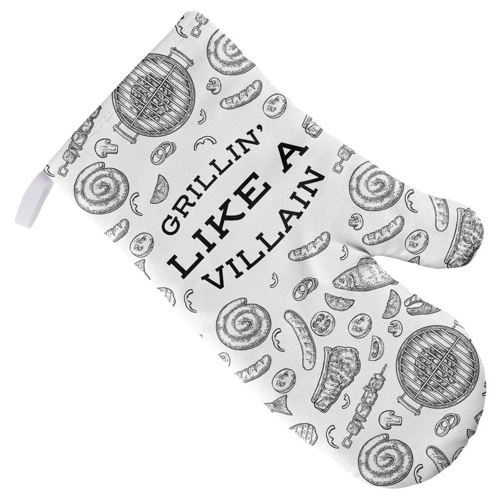 Grillin' Like a Villain Heat-Resistant Oven Mitt - Best for Indoor Cooking, Outdoor BBQ & Grilling - Perfect for Baking, Camping & Backyard Parties