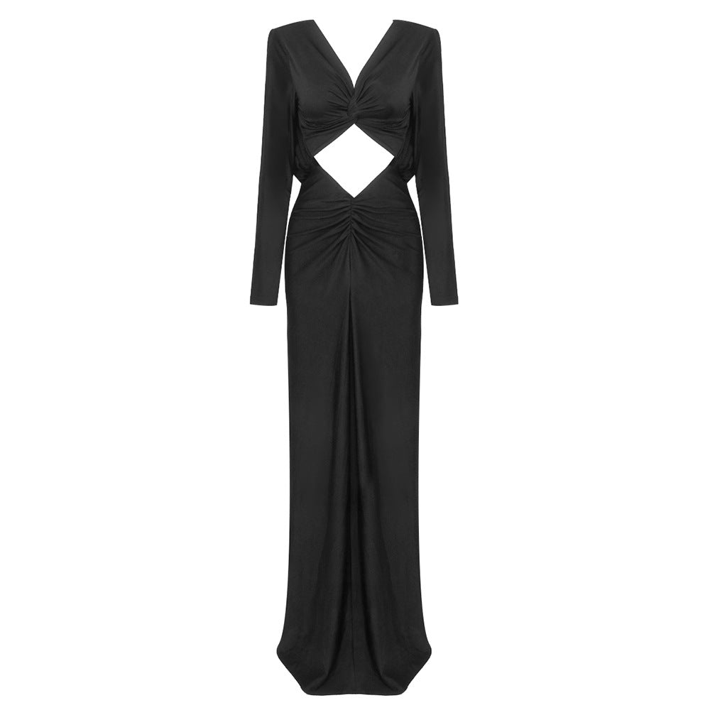 LOVEVOP Women's Long Sleeve Bodycon Dress 2023 Winter Fashion Black Knitted Midi Dress for Women - Perfect for Christmas Party, Date Night & Office Wear