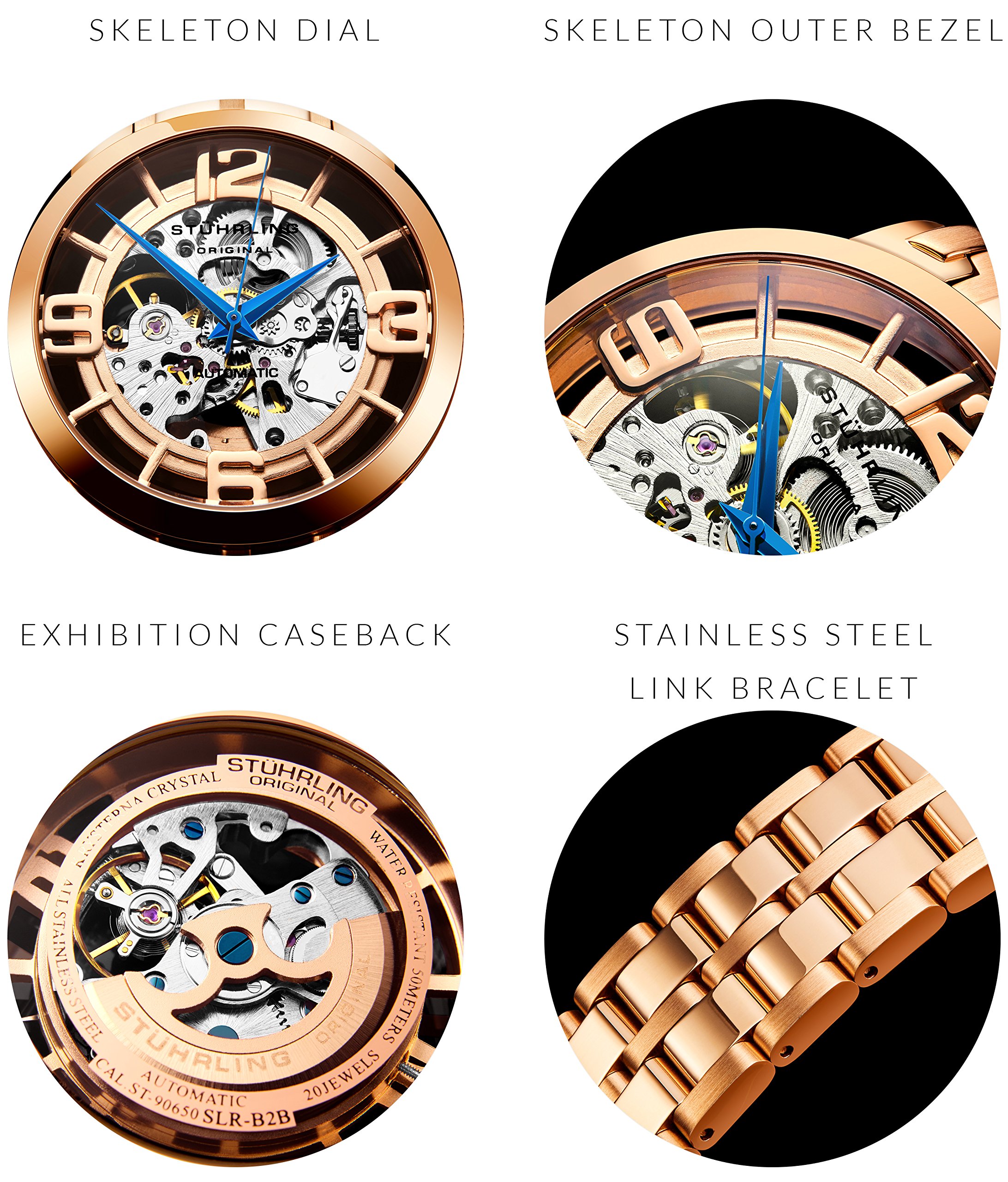 Stuhrling Original Men's Skeleton Automatic Watch - Self-Winding Mechanical Dress Watch - Winchester 44 Elite for Business & Formal Occasions