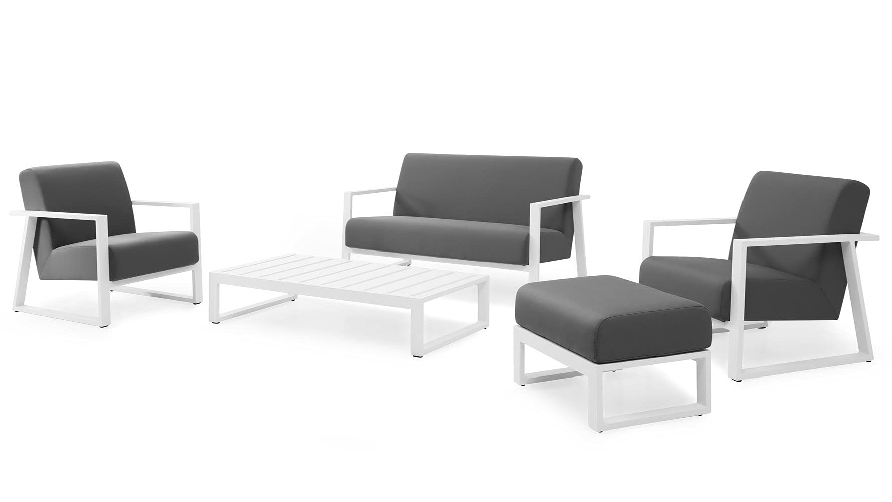 ZURI Modern Elba Outdoor Ottoman with Quick-Dry Cushions & Powder-Coated Aluminum Frame - Weatherproof Patio Furniture for Poolside, Garden & Deck - White/Gray