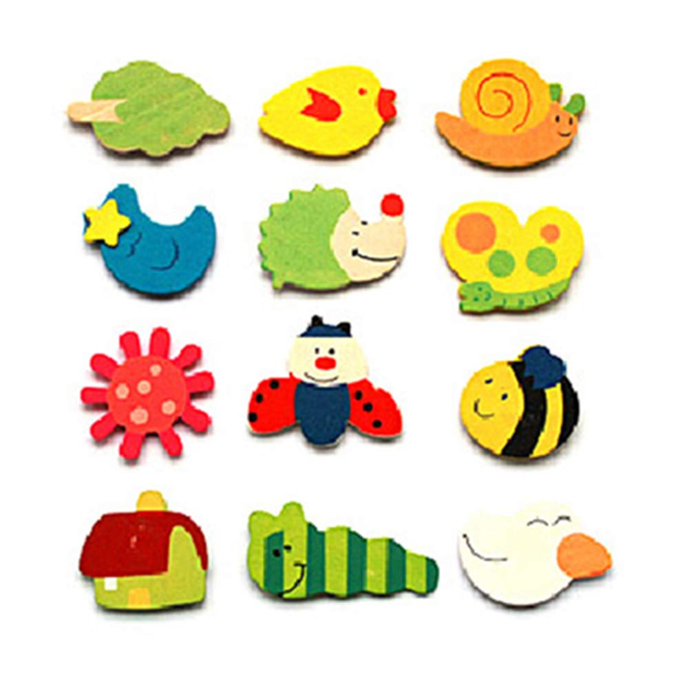 12 Pcs Cute Cartoon Wooden Fridge Magnets - Fun Educational Toy for Kids - Perfect for Refrigerator, Whiteboard & Metal Surface Decorations