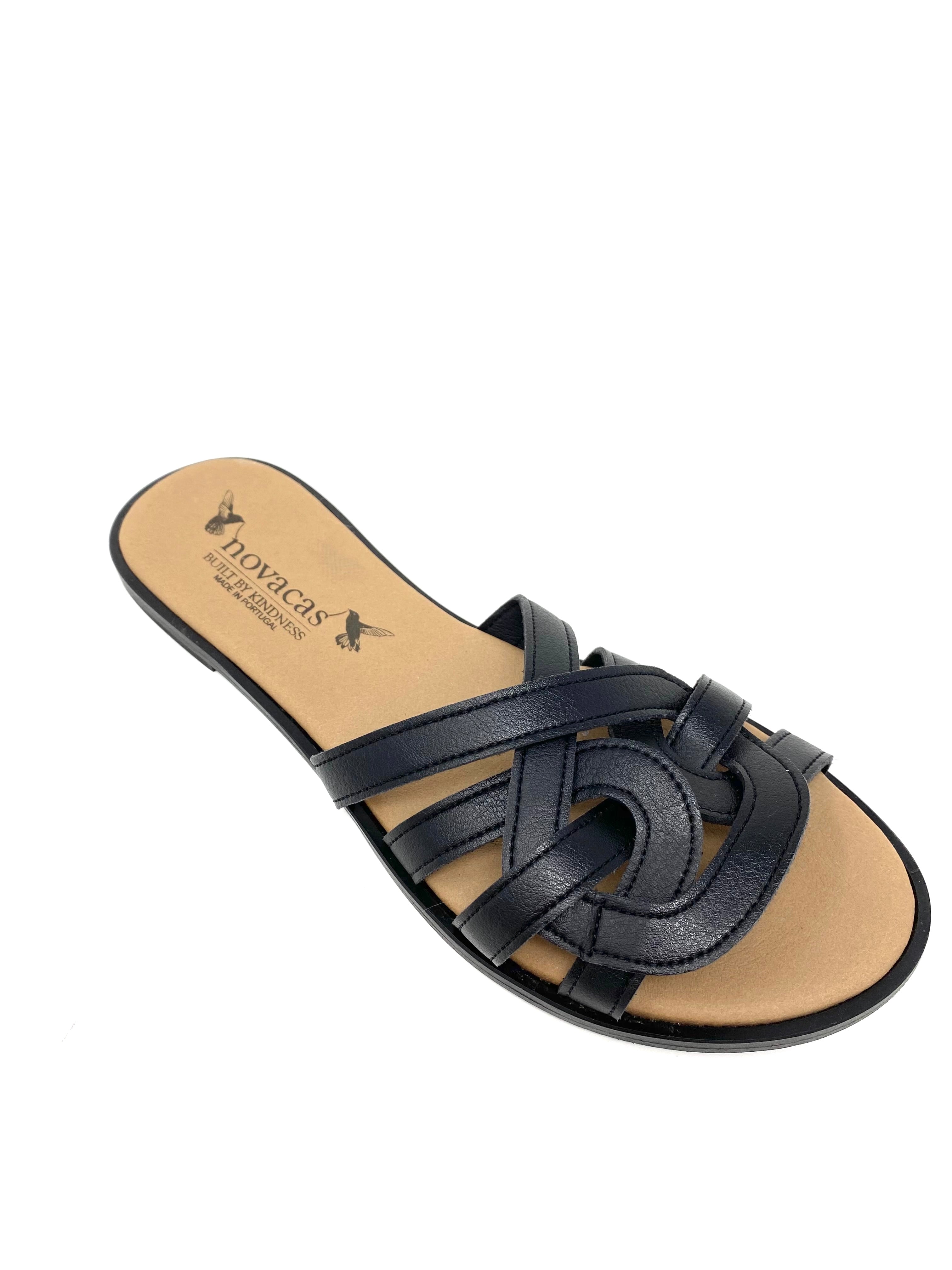 Novacas Clarissa Black Leather Slide Sandals - Comfortable & Stylish Women's Slides for Casual Wear, Beach, and Summer Outfits