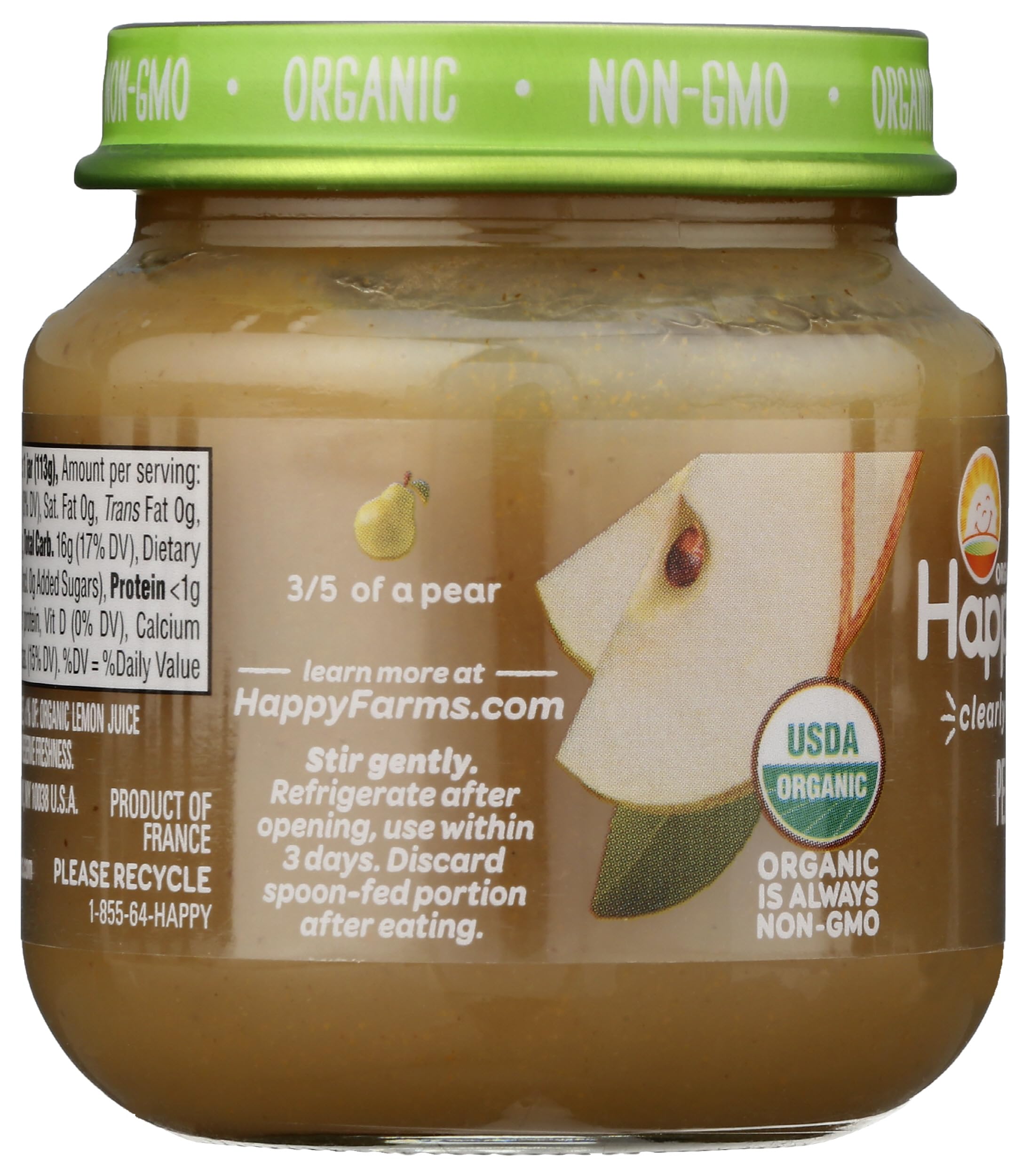 Organic Stage 1 Pears Baby Food - 4 OZ Jar | Happy Baby | First Foods for Infants 4-6 Months | Healthy Snack for On-the-Go & Travel