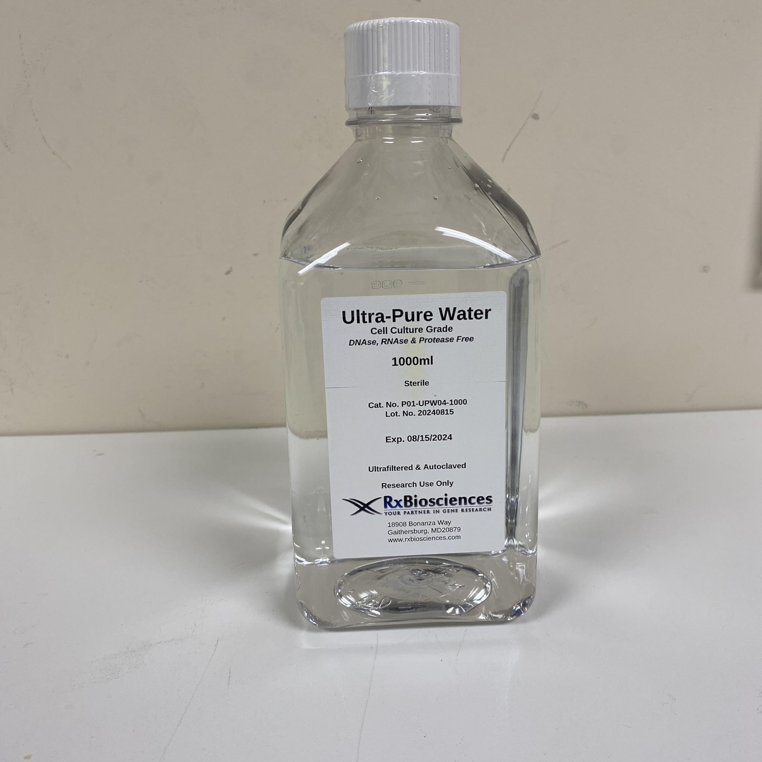 Ultra Pure Water for Cell Culture - 1000mL (1L) Lab-Grade Sterile Water | Certified for Research, IVF, and Biomedical Applications | Ideal for Laboratories, Clinics, and Scientific Experiments