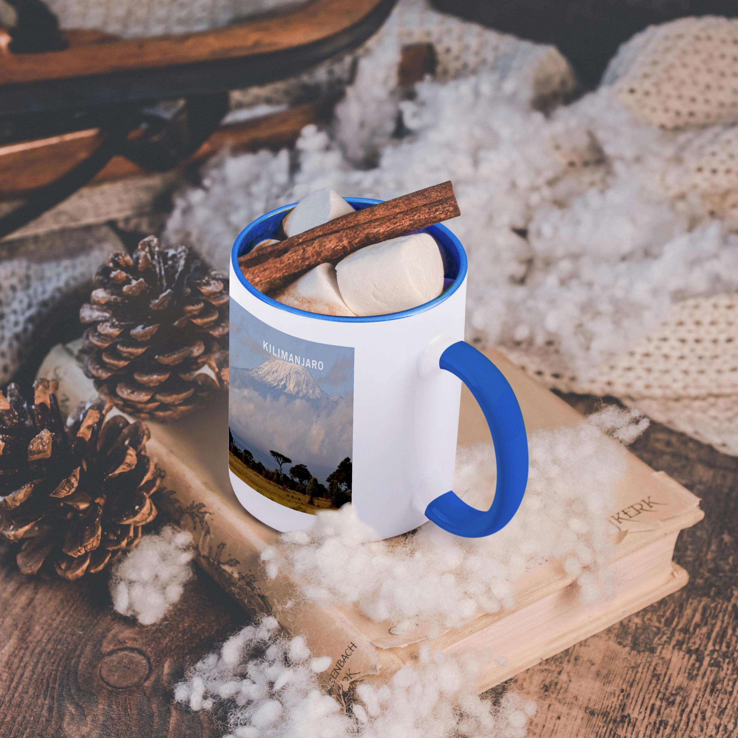 3D Rose Africa's Mount Kilimanjaro Ceramic Coffee Mug - Blue and White Design - Perfect for Home, Office, or Travel Use