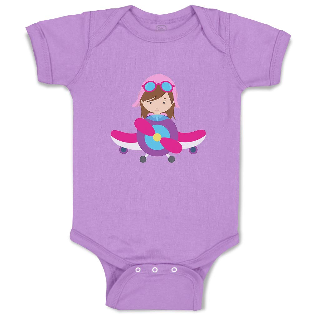 Custom Airplane Pilot Baby Bodysuit - Cute Cotton Outfit for Boys & Girls (12 Months, Lavender) - Perfect for First Birthday, Photo Shoots & Air Travel