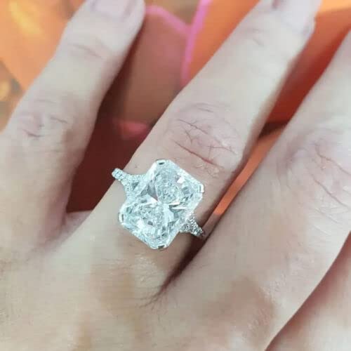 3 Ct Radiant Cut Diamond Engagement Ring for Women - 14K White Gold Plated 925 Sterling Silver Split Shank Wedding Band - Handmade Custom Anniversary Jewelry Gift for Her - Perfect for Proposals, Weddings & Special Occasions