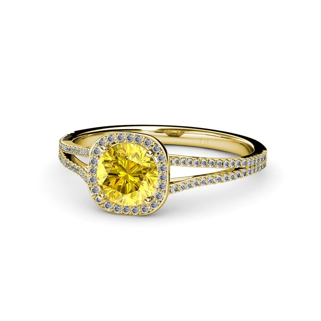 14K Yellow Gold Yellow Sapphire & Diamond Halo Ring (1.20ctw) for Engagement
