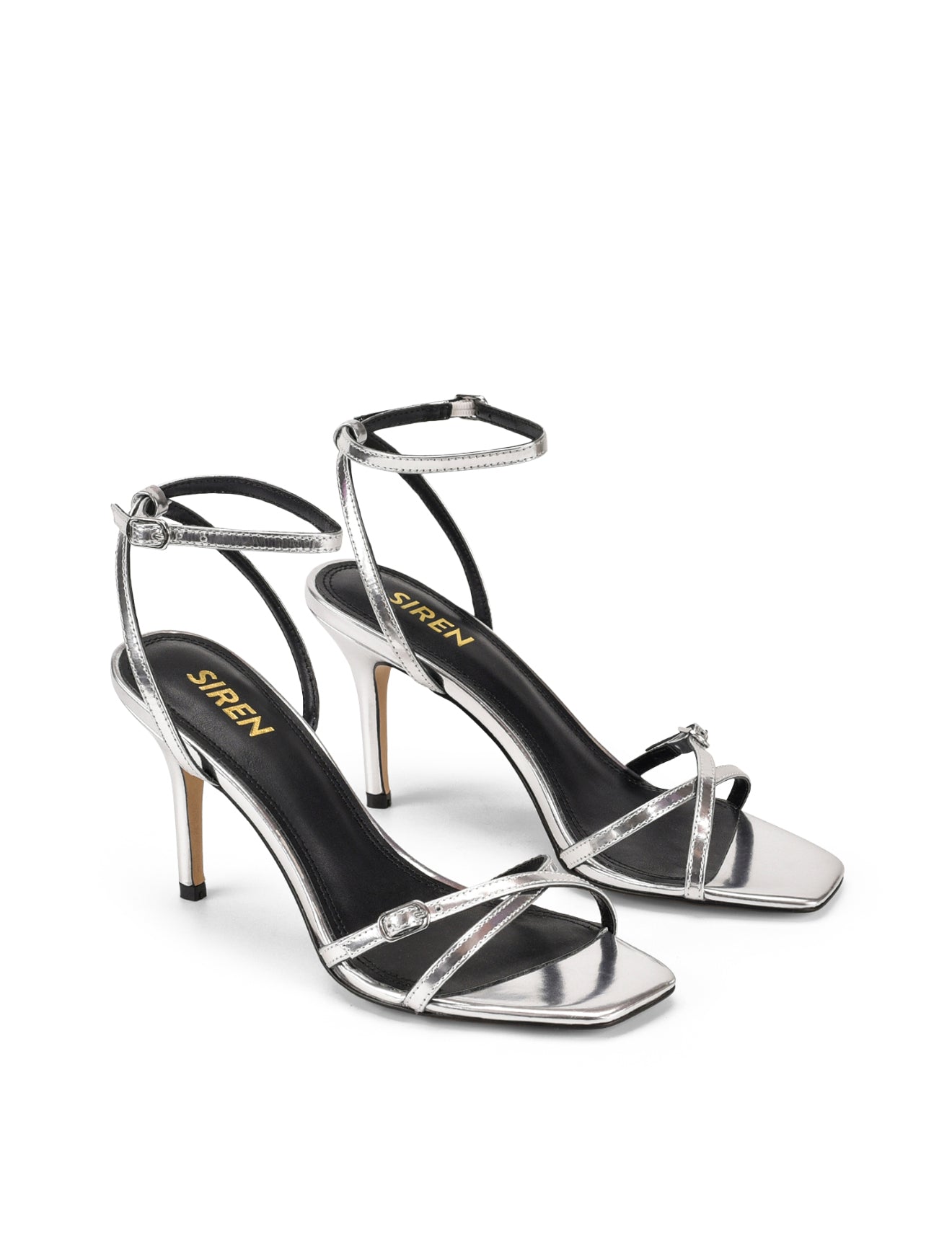 Niah Strappy Sandals - Silver Mirror Metallic Leather Women's Dress Sandals for Summer Weddings & Evening Parties