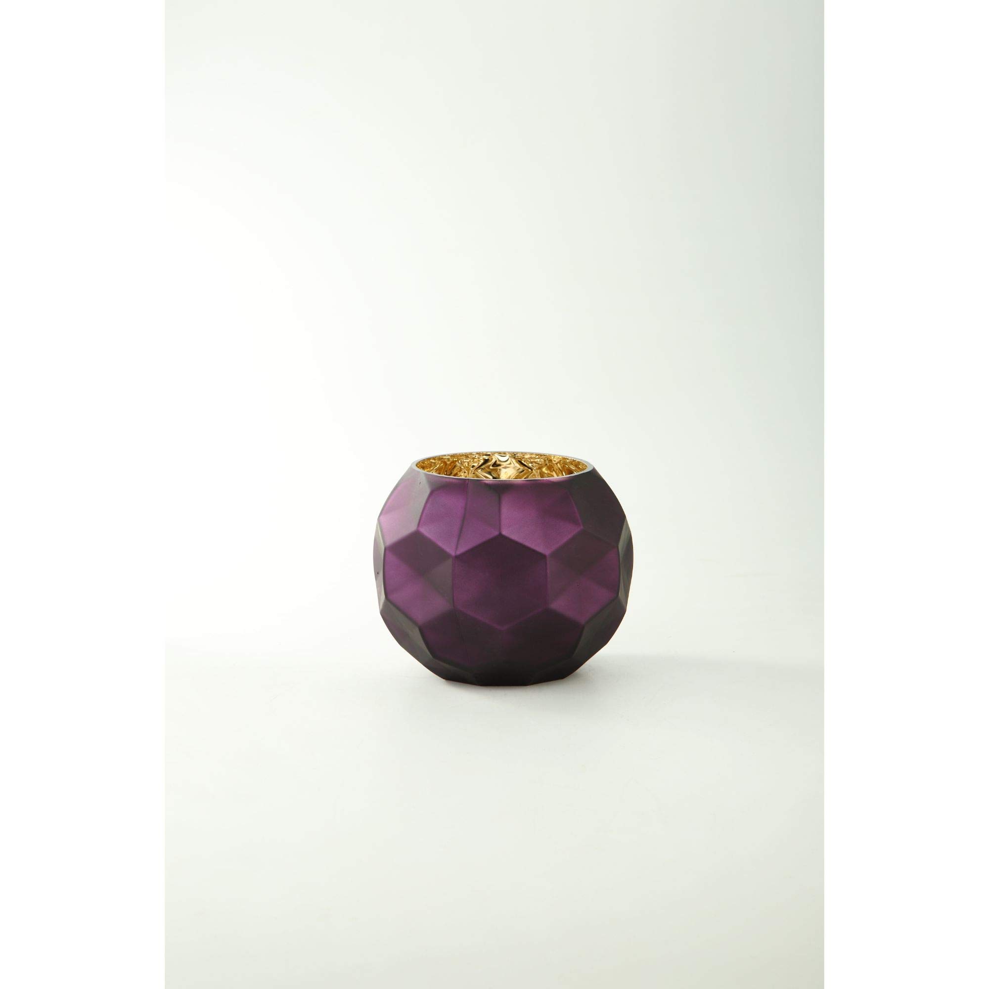 CC Home Furnishings 7 Inch Purple Geometric Faceted Glass Ball Vase - Modern Centerpiece for Wedding, Home Decor, Tabletop Display