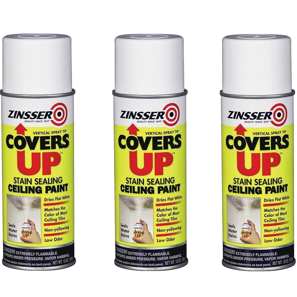 Zinsser 03688 Covers Up Stain Sealing Ceiling Paint - White, 3 Pack | Water-Based Primer for Ceiling Stains & Discoloration | Perfect for Bathrooms, Kitchens & High-Humidity Areas