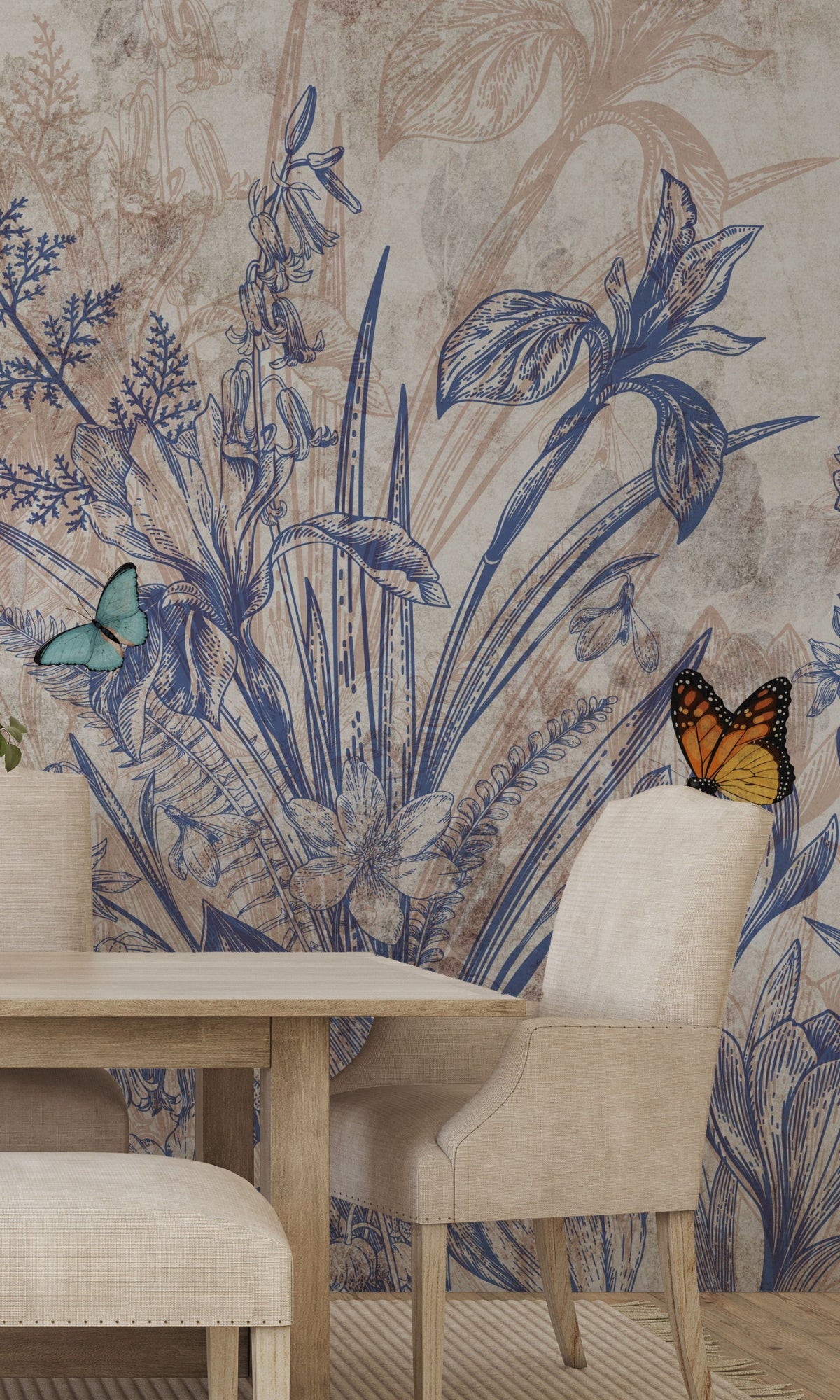 Blue Spring Flowers Mural Wallpaper M1419 Sample - Floral Peel and Stick Wall Decal for Bedroom, Living Room & Nursery Decor