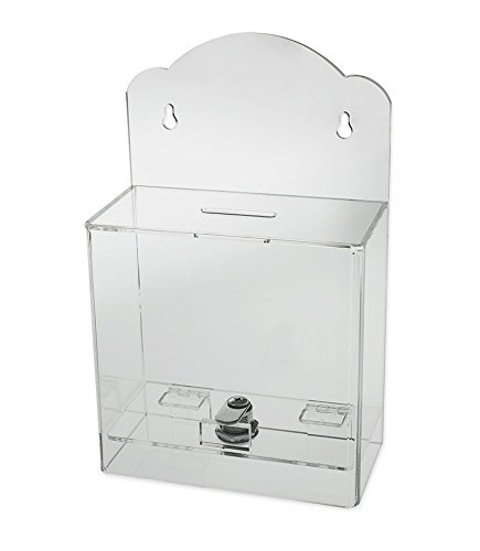 SOURCEONE.ORG Deluxe Clear Acrylic Donation Box - Ticket Collection Box with Lock - Countertop or Wall Mount for Church, Charity Events & Retail Stores