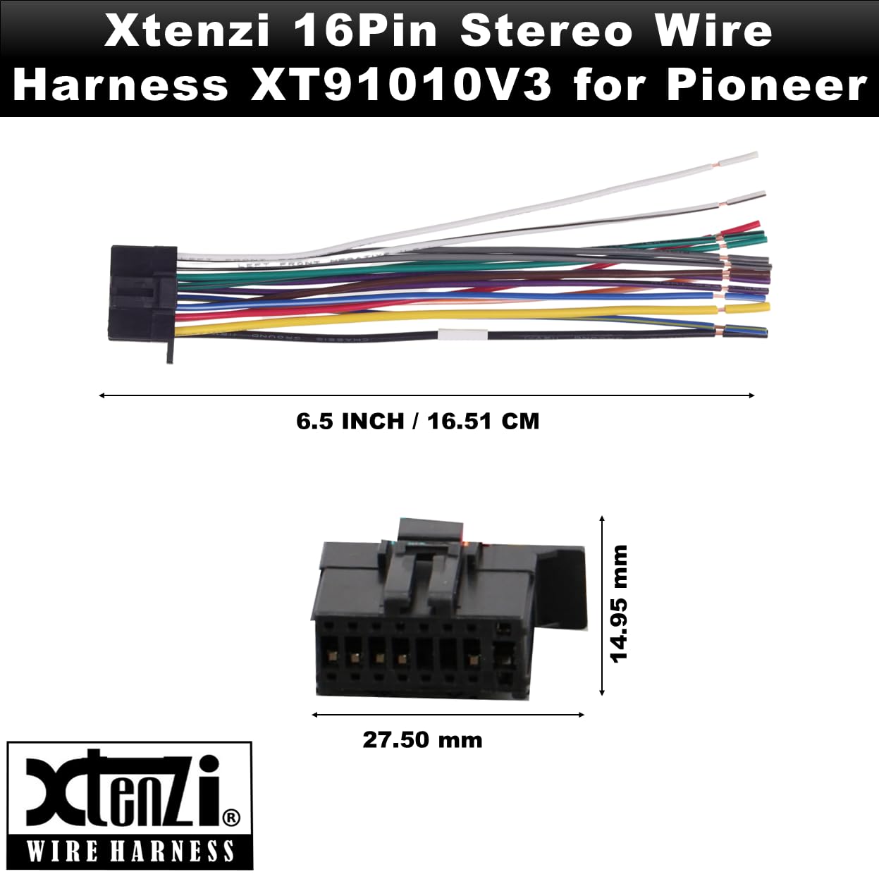 16Pin Car Radio Power Wire Harness Connector - Compatible with Pioneer DEHP8400BH, DEH80PRS, DEHP7400HD - XT91010V3 - Easy DIY Installation for Car Audio System Upgrade