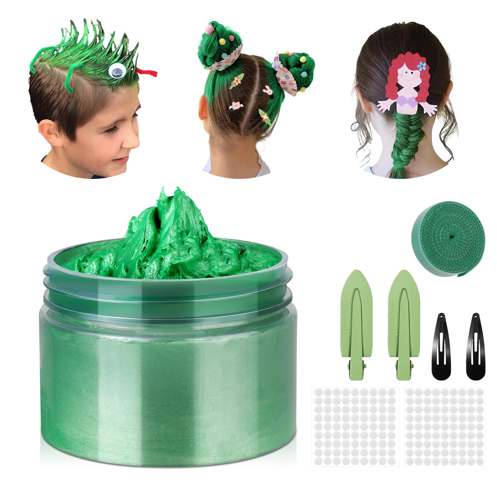 Temporary Hair Color Wax Kit - Washable & Natural DIY Hair Dye Cream for Teens & Kids (Green) | Perfect for Crazy Hair Day, Children's Day & St. Patrick's Celebrations | Fun Stocking Stuffer Gift for Girls