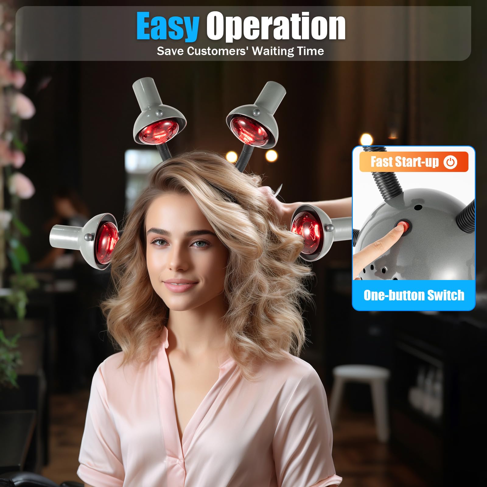 SEANESZTI 5-Head Infrared Heat Lamp - 110V Professional Hair Dryer with Adjustable Height for Salon Perming & Styling | Salon Equipment for Hairdressing, Curling & Drying | Perfect for Professional Stylists & Home Use