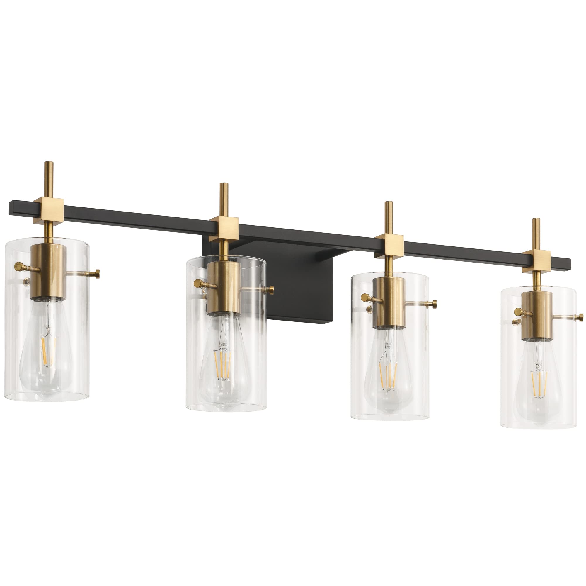 Vintage Farmhouse Brass Bathroom Vanity Lights - 4-Light Wall Sconce with Glass Shade for Mirror Lighting - Perfect for Rustic, Traditional & Modern Bathrooms, Powder Rooms & Dressing Areas
