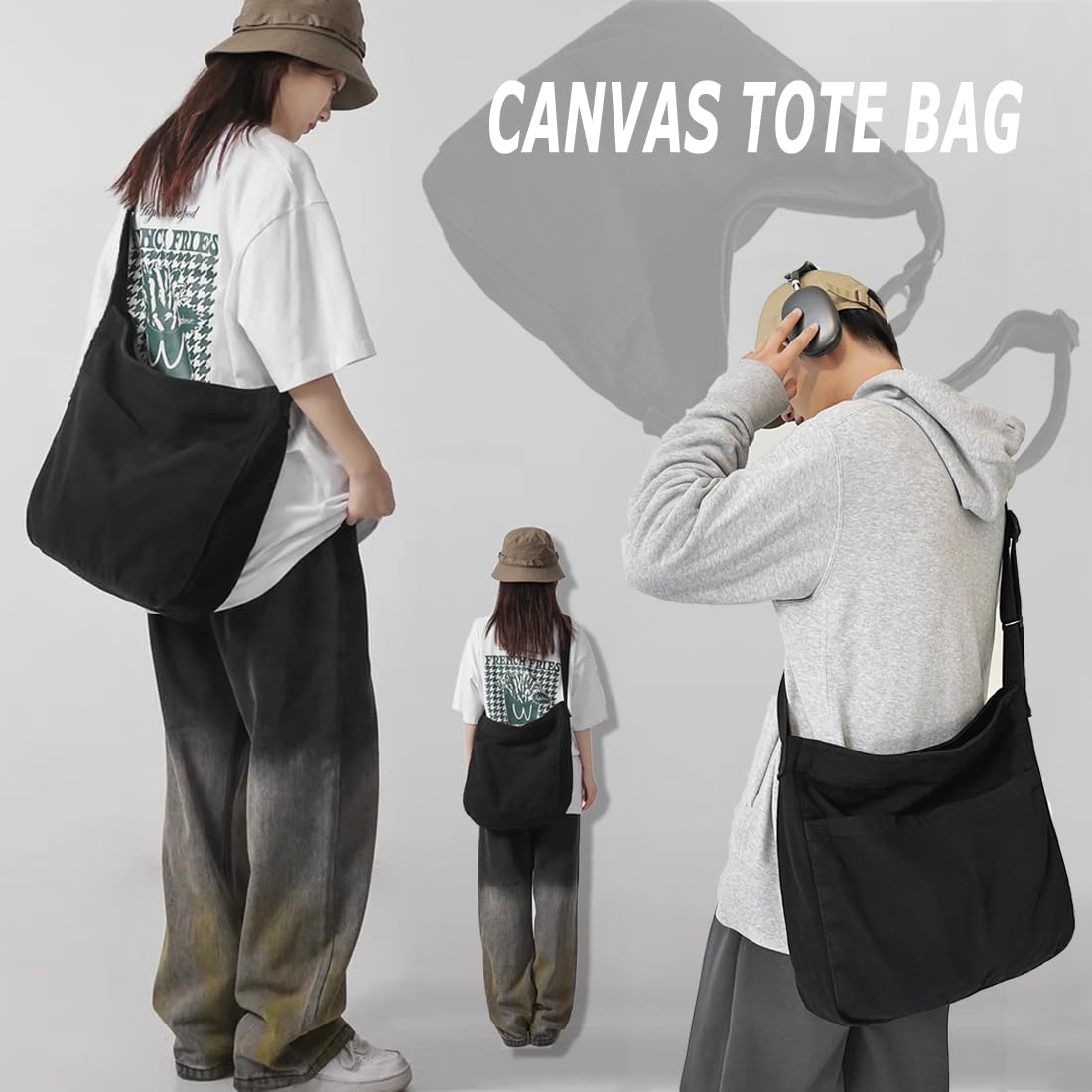 Stylish Canvas Tote Bag for Women & Men - Large Crossbody Shoulder Purse with Hobo Design - Perfect for Work, Travel, Shopping & Daily Use