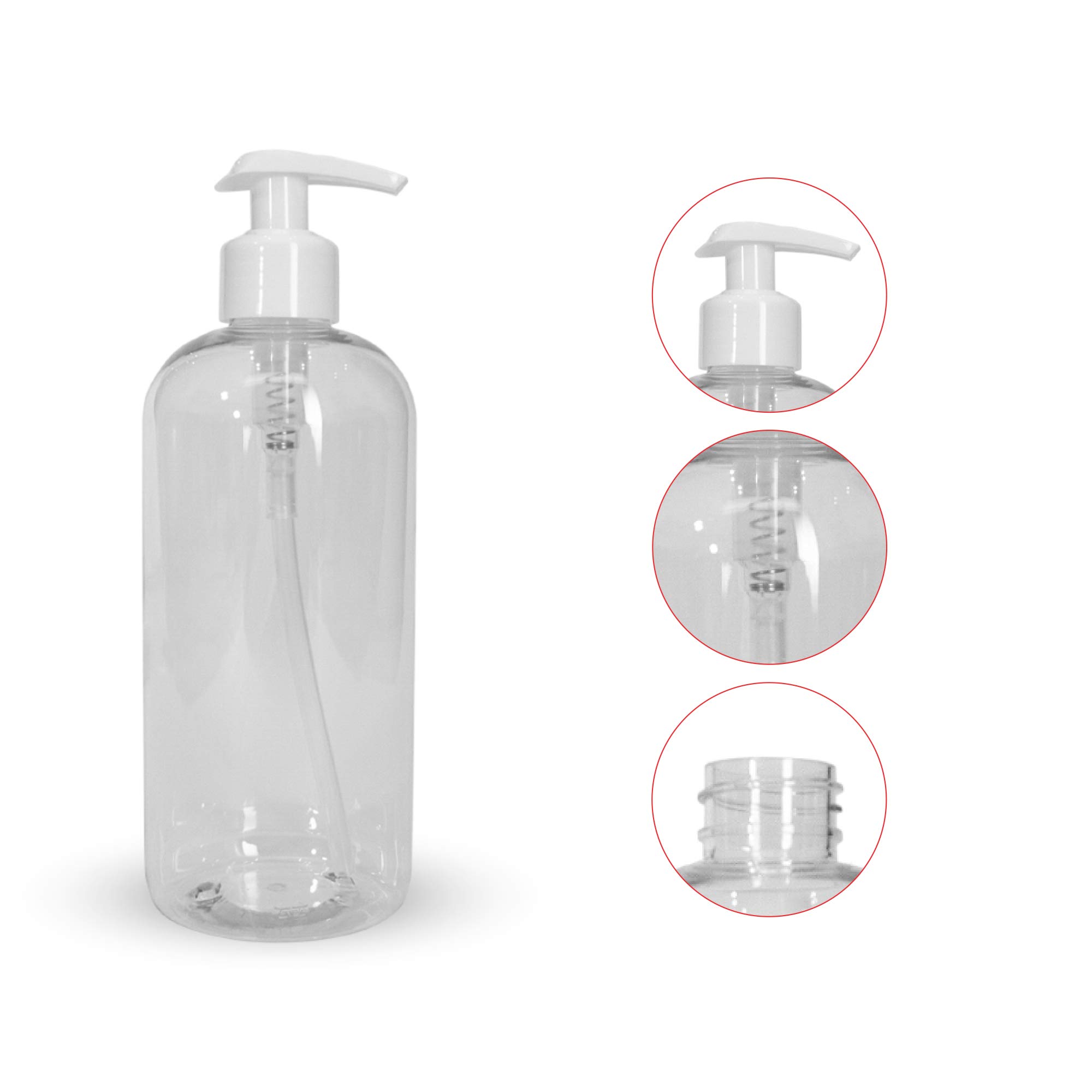 UHI Cosmetics 16 Oz Empty Boston Round Clear PET Bottle with Pump - Reusable Dispensing Bottle for Hand Sanitizer, Lotion, Shampoo, Conditioner, Cream & Soap (600 Case) | Perfect for Home, Salon & Travel Use