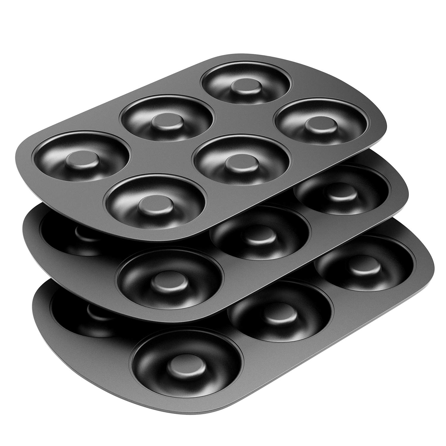 Non-Stick 6-Cavity Donut Baking Pans - Set of 3, Makes 3.25
