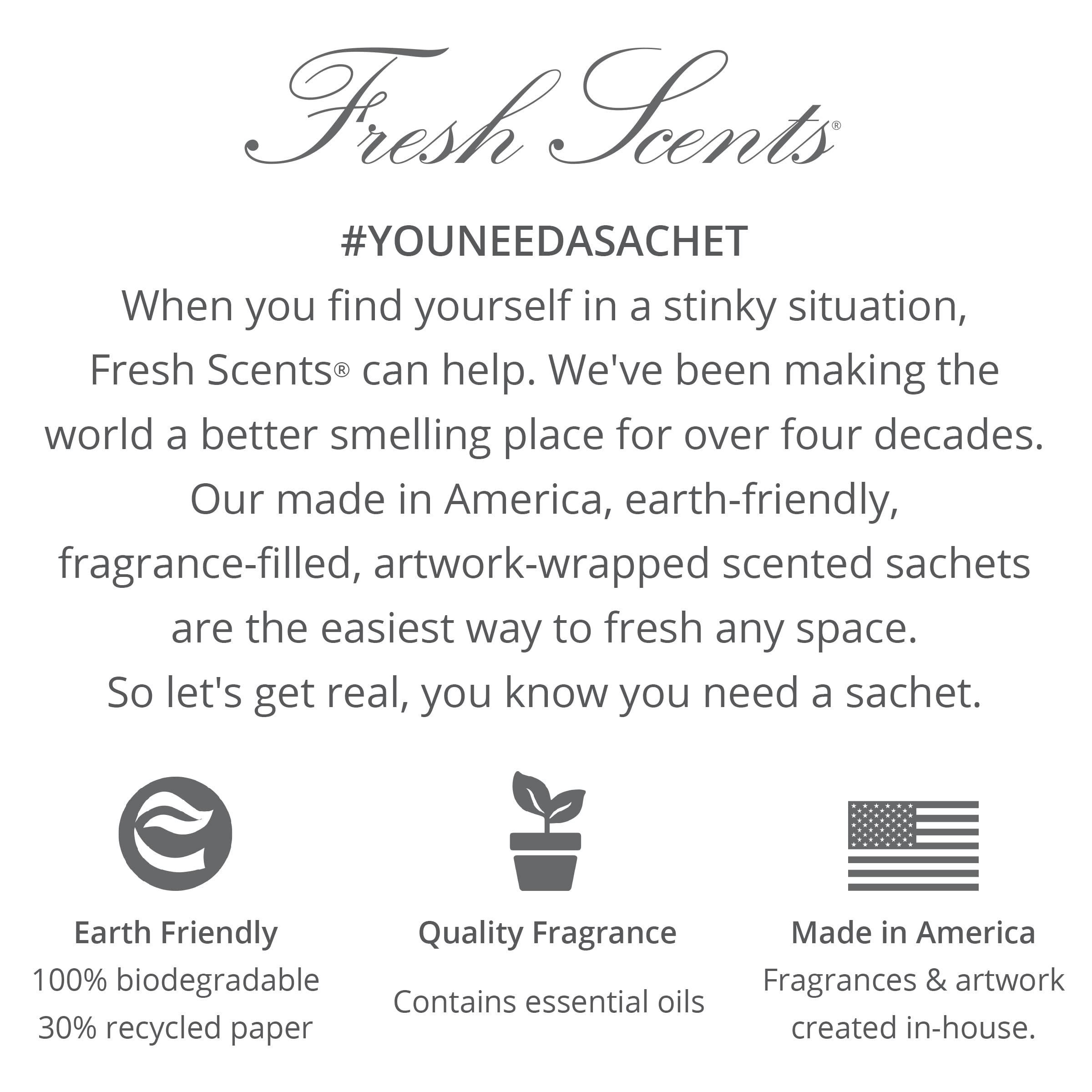Fresh Scents Scented Sachets - Summer Romance Fragrance, 6-Pack Aromatherapy Sachets for Drawers, Closets & Cars | Long-Lasting Natural Scent