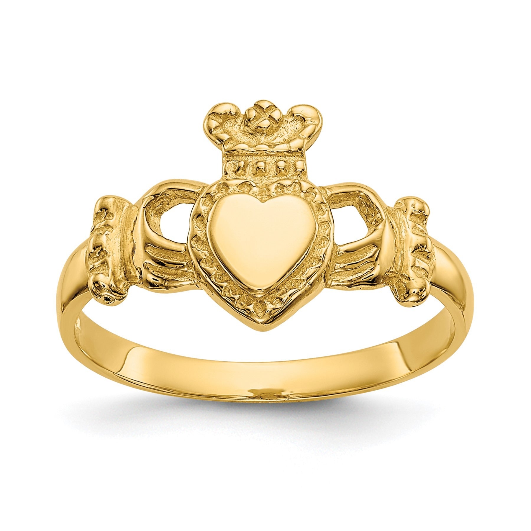 10K Polished Gold Claddagh Ring for Women - Irish Love Friendship Loyalty Wedding Band - Perfect for Valentine's Day, Anniversary & Celtic Jewelry Gifts