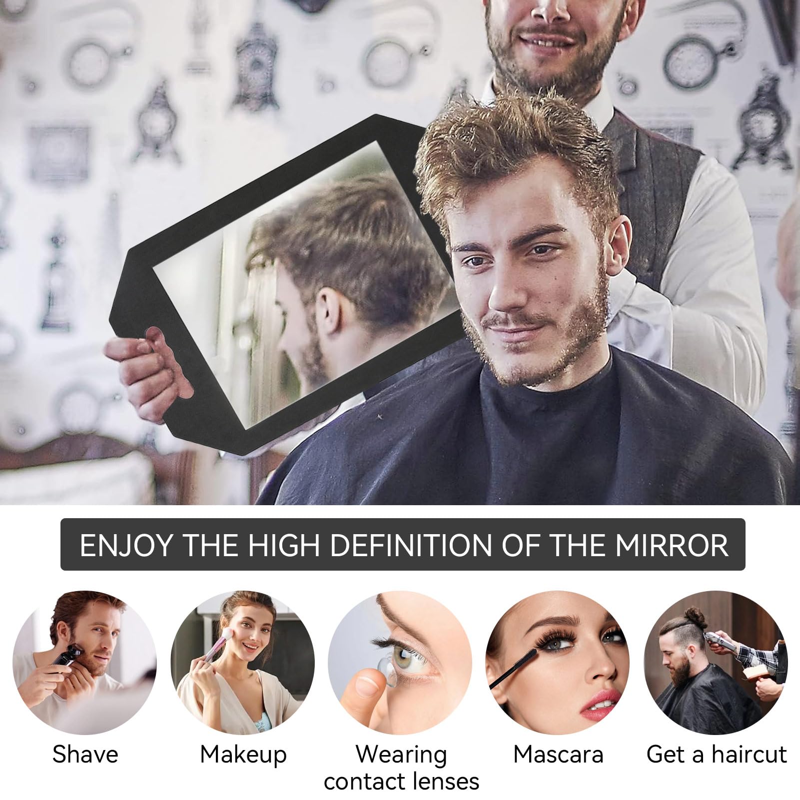 Professional Double Handle Hairdresser Back Mirror for Salon & Barber Styling - Perfect for Hair Cutting, Coloring, and Styling in Beauty Salons & Home Use