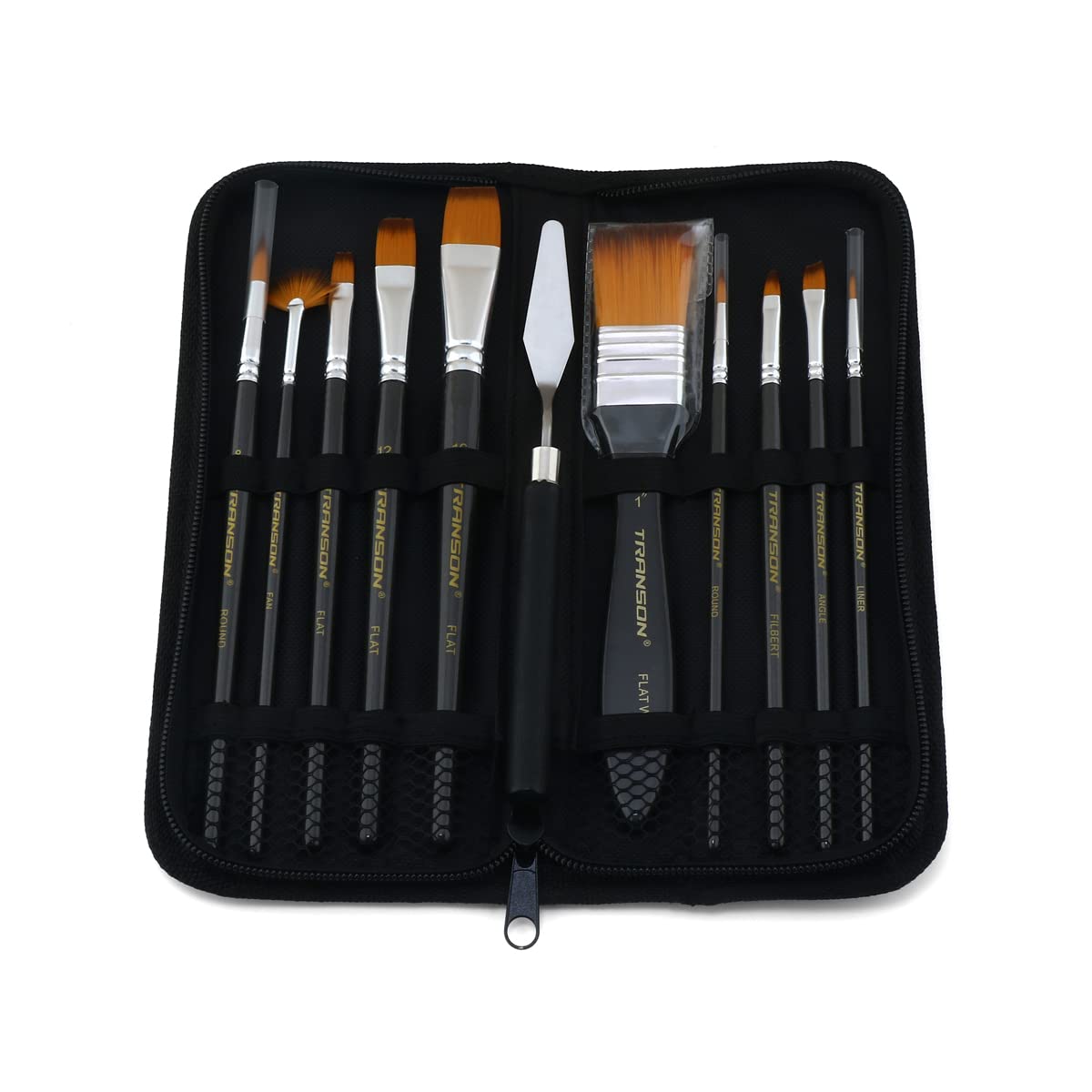 Transon 10-Piece Professional Paint Brush Set with Paint Spatula & Storage Case - Perfect for Acrylic, Oil, Watercolor Painting & DIY Art Projects