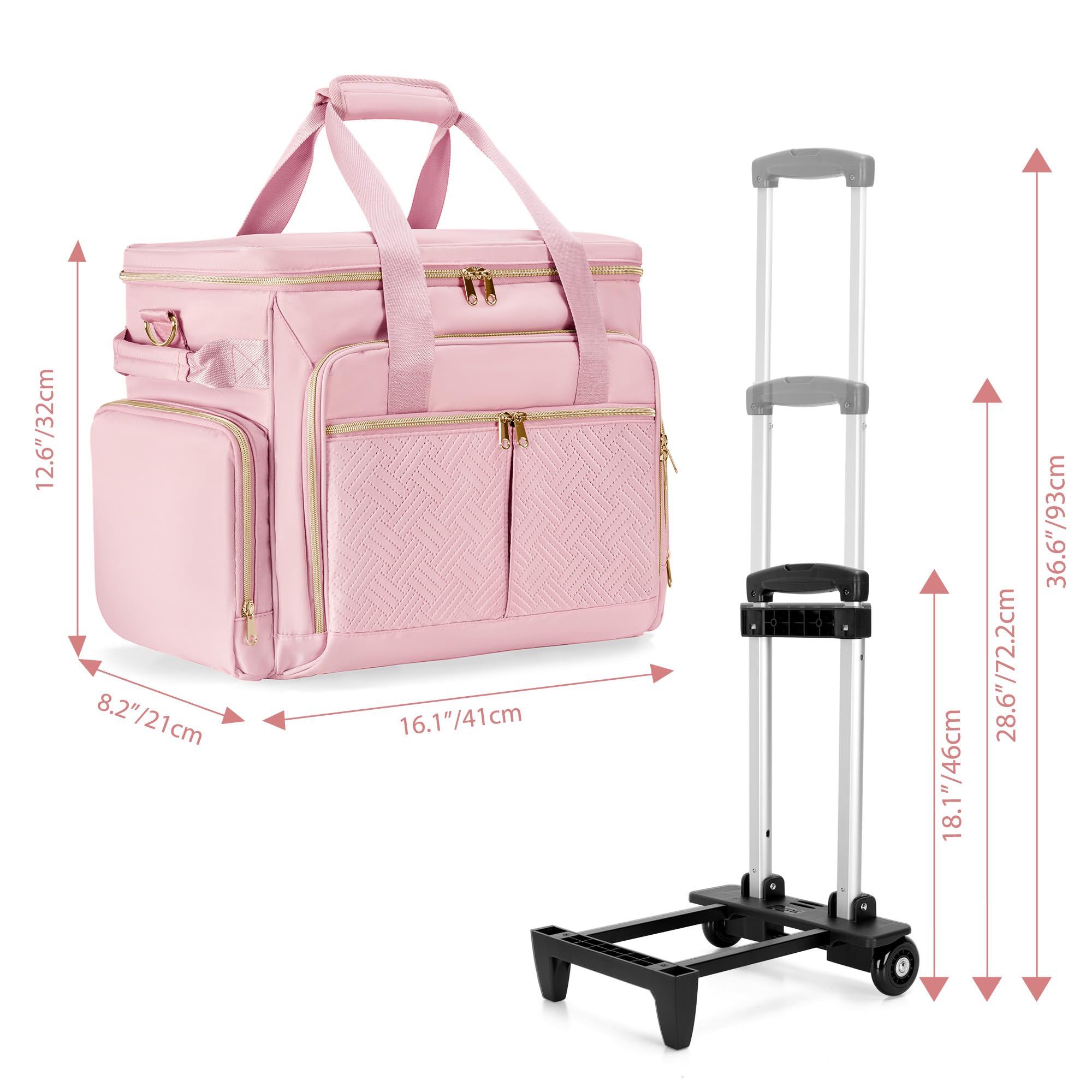 Rolling Teacher Bag with Wheels - Detachable Trolley Tote for 15.6