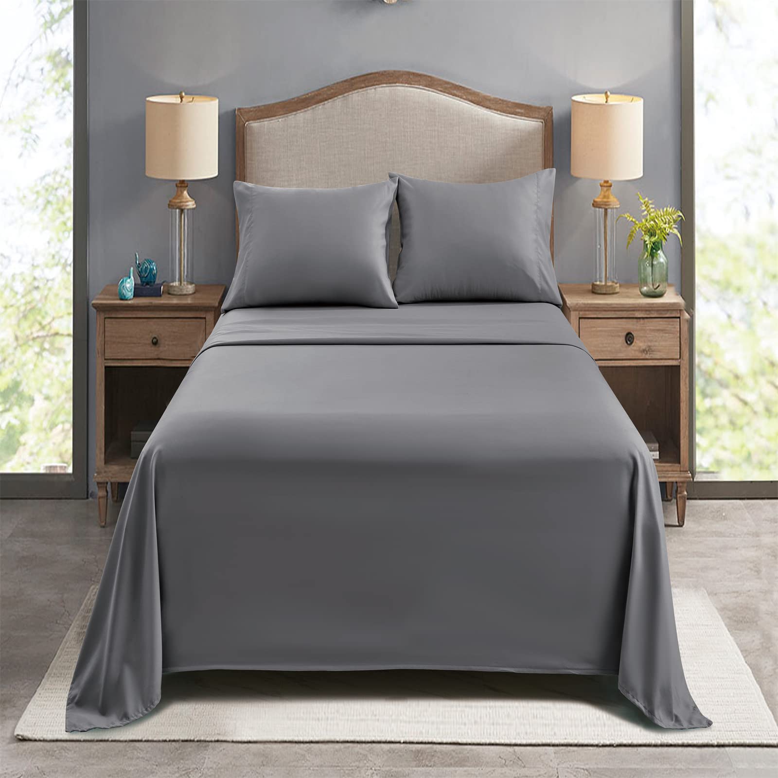 FreshCulture 6-Pack King Size Flat Sheets - Ultra Soft Microfiber Bedding for Home, Hotel & Salon Use - Dark Grey - Perfect for Guest Rooms, Spas & Luxury Bedding Sets