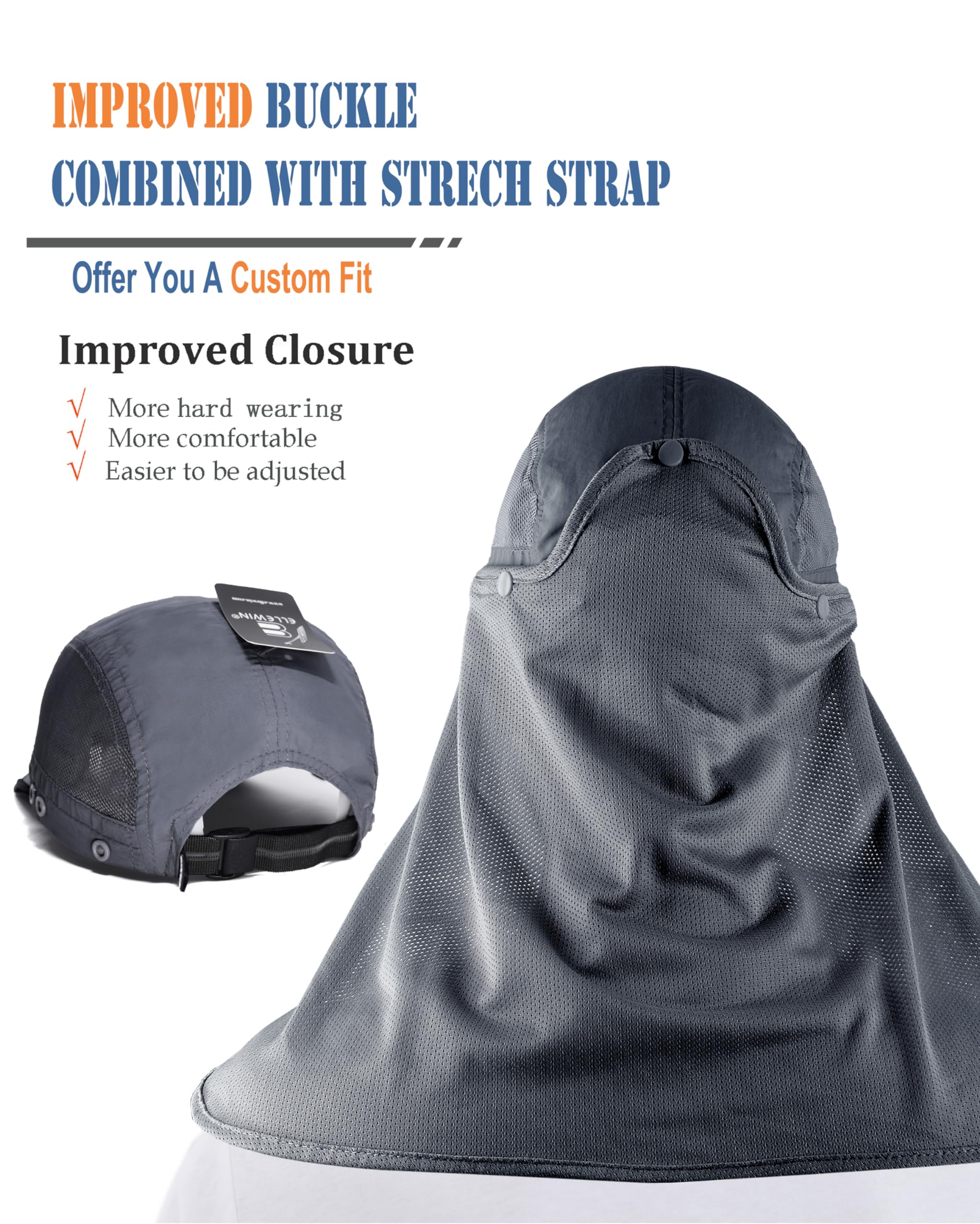ELLEWIN UPF 50+ Sun Hat for Men & Women - Wide Brim UV Protection Fishing Hat with Neck Flap & Face Cover - Perfect for Outdoor Activities, Beach, Hiking, and Travel