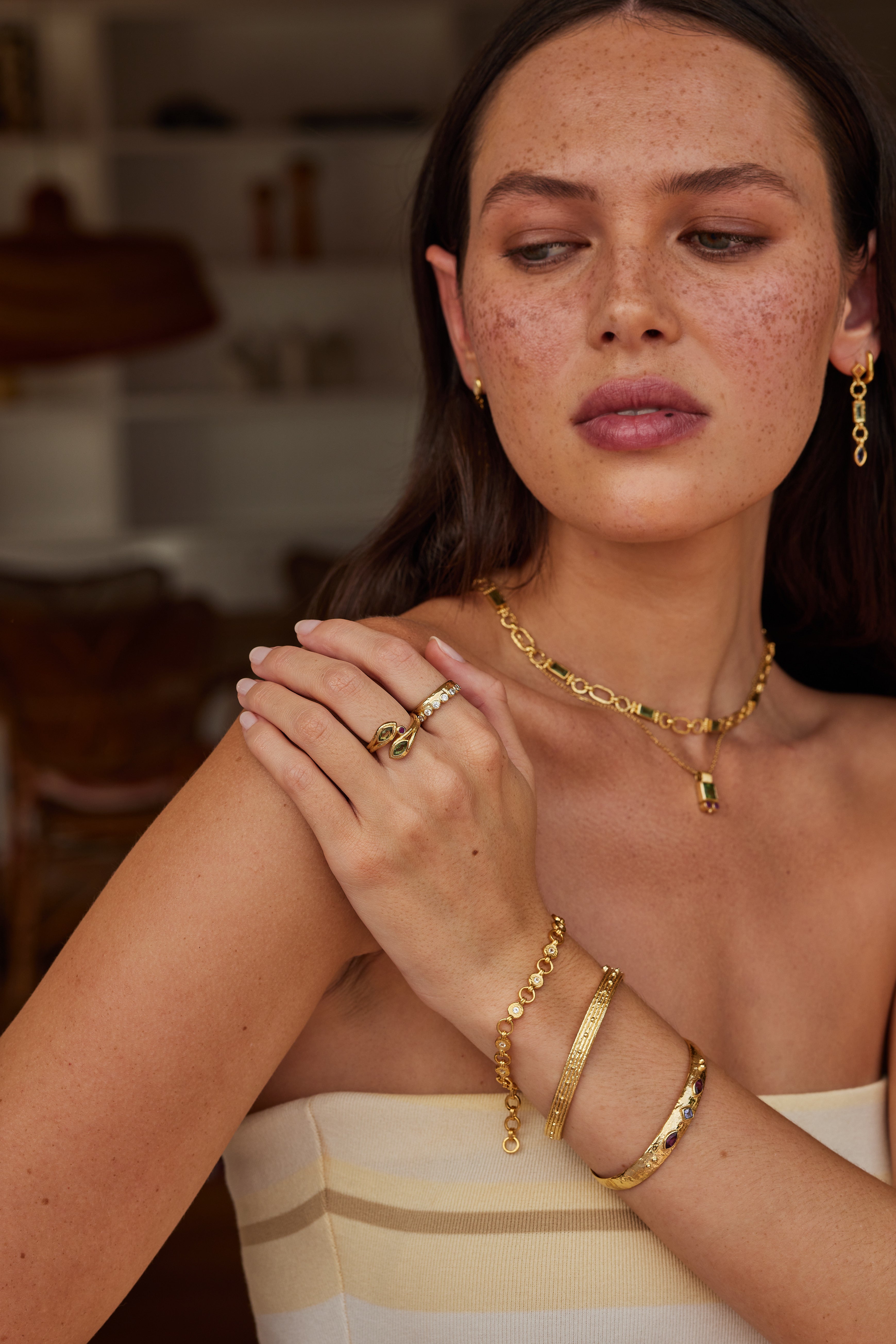Exquisite Coronet Iolite & Rhodolite Gold Cuff Bracelet for Women - Elegant Jewelry Gift for Anniversary, Birthday & Special Occasions - Perfect for Evening Parties, Weddings & Formal Events