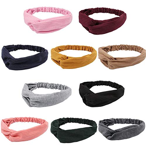 Taomoder 10-Pack Boho Turban Headbands for Women - Fashion Hairbands with Wave, Stripe, Floral & Leopard Prints - Perfect for Workouts, Yoga, Running & Everyday Style
