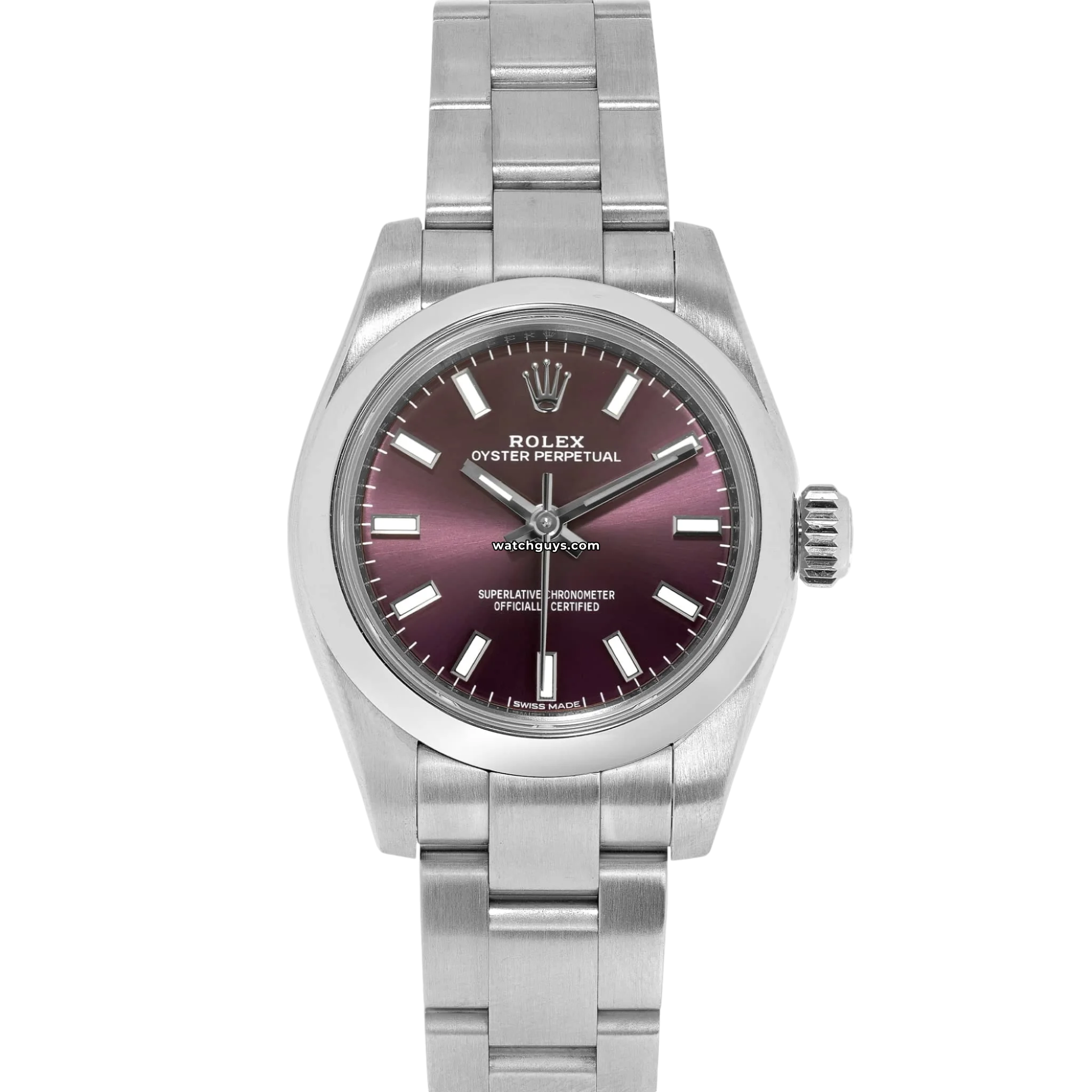 Authentic Rolex Oyster Perpetual 176200 Women's Watch - 34mm Stainless Steel Case, Red Grape Dial, Swiss Automatic Movement | Luxury Timepiece for Business, Gifts & Special Occasions