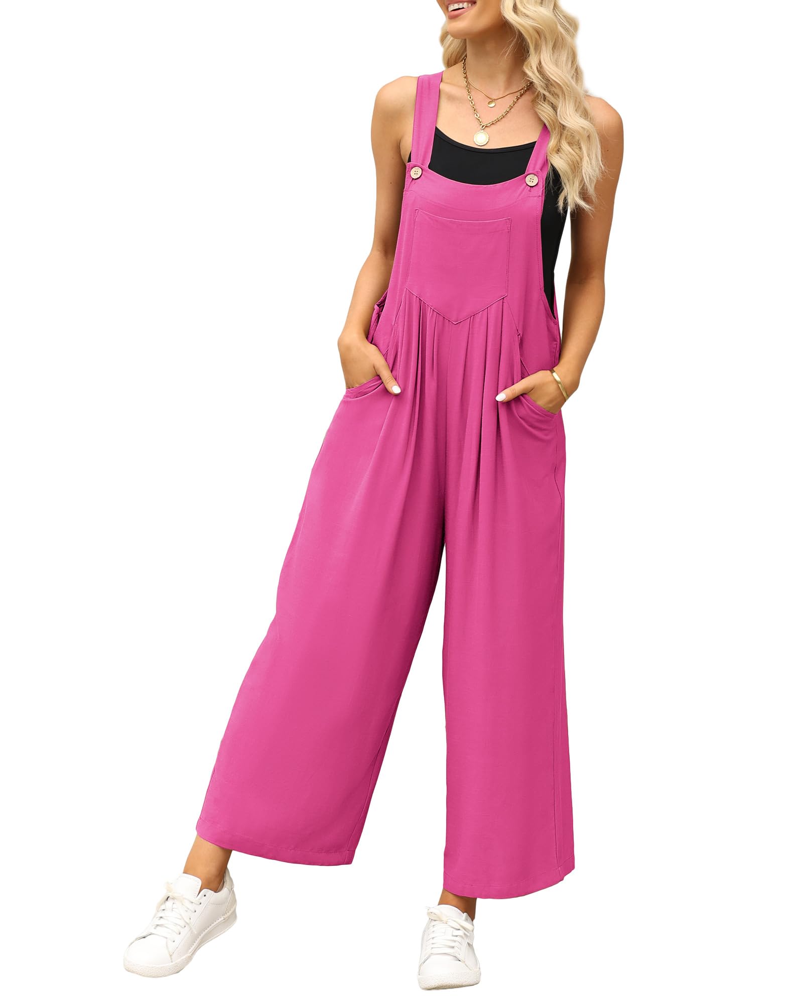 Luvamia Women's Casual Loose Wide Leg Boho Jumpsuit - Baggy Overalls with Pockets for Summer | Stylish Bib Overalls for Outdoor Activities, Music Festivals & Beach Vacations