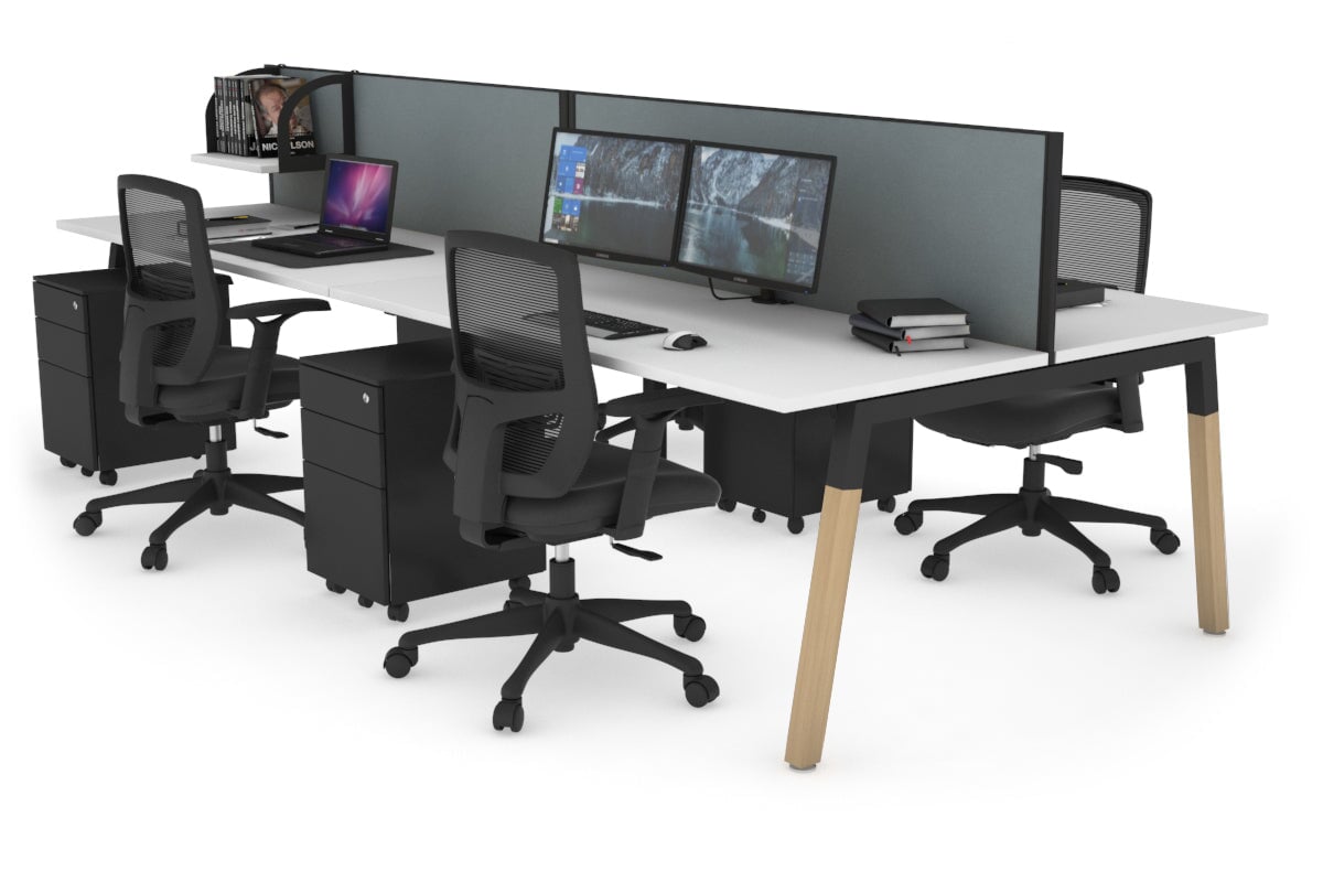 Quadro A Legs 4-Person Office Workstation with Wood Legs & Cross Beam [1200L x 700W] - Perfect for Collaborative Workspaces, Home Offices & Coworking Environments