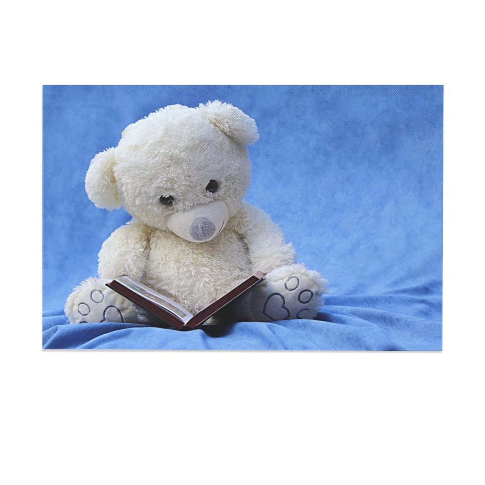 Teddy Bear Reading Book Canvas Wall Art - 12x18 Inch (30x45cm) Nursery Decor, Kids Room Decor, Living Room Painting, Bedroom Wall Decor - Perfect for Children's Rooms, Playrooms & Gift Giving