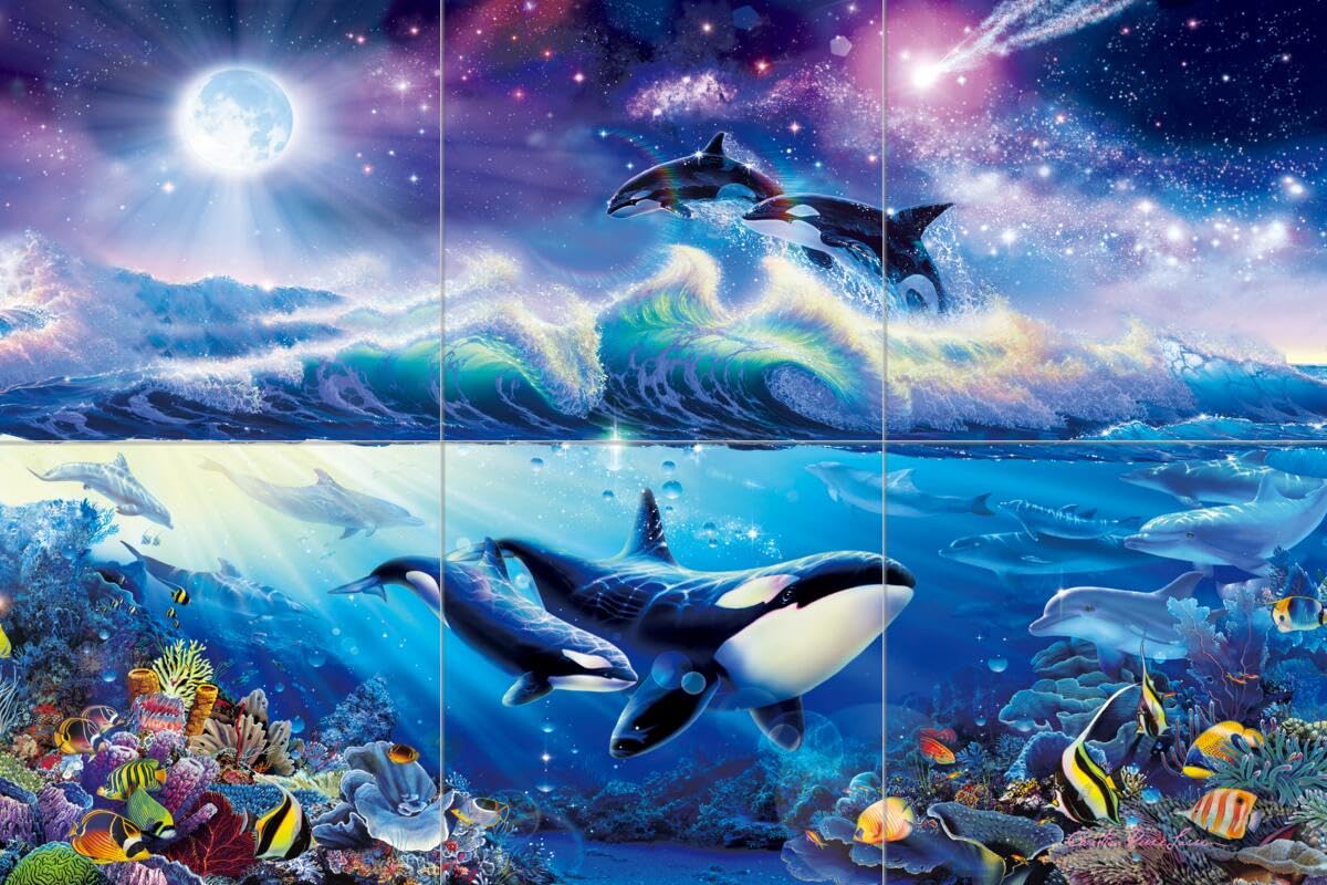 Ceramic Backsplash Tile Mural - Dolphin & Whale Underwater Ocean Scene - Kitchen Bathroom Shower Wall Decor - Christian Riese Lassen Art - Perfect for Coastal & Beach House Themes