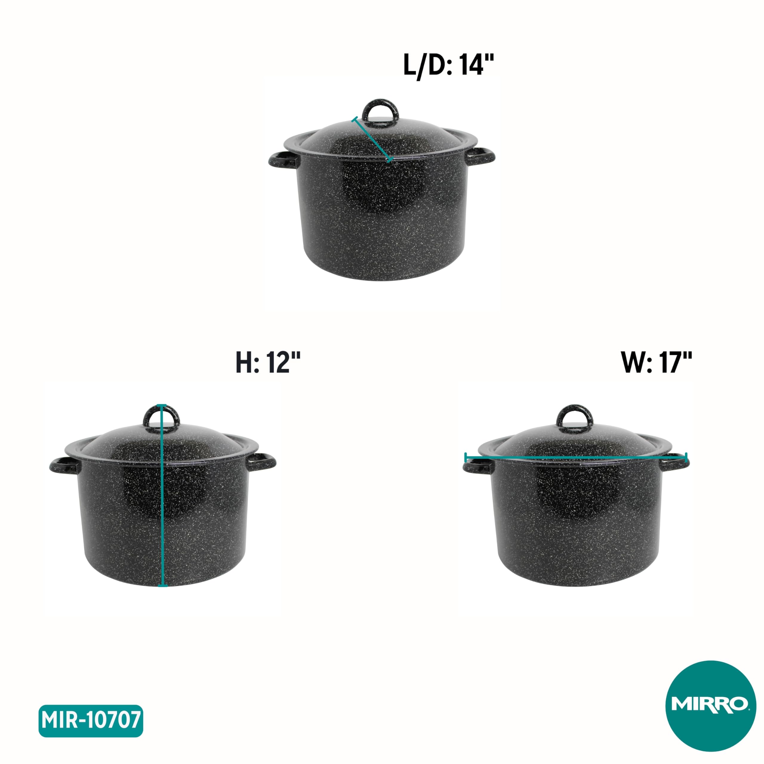 MIRRO 21 Quart Enamel Stock Pot with Lid and Steamer Rack - Large Black Dutch Oven for Soups, Stews, Canning & Home Cooking