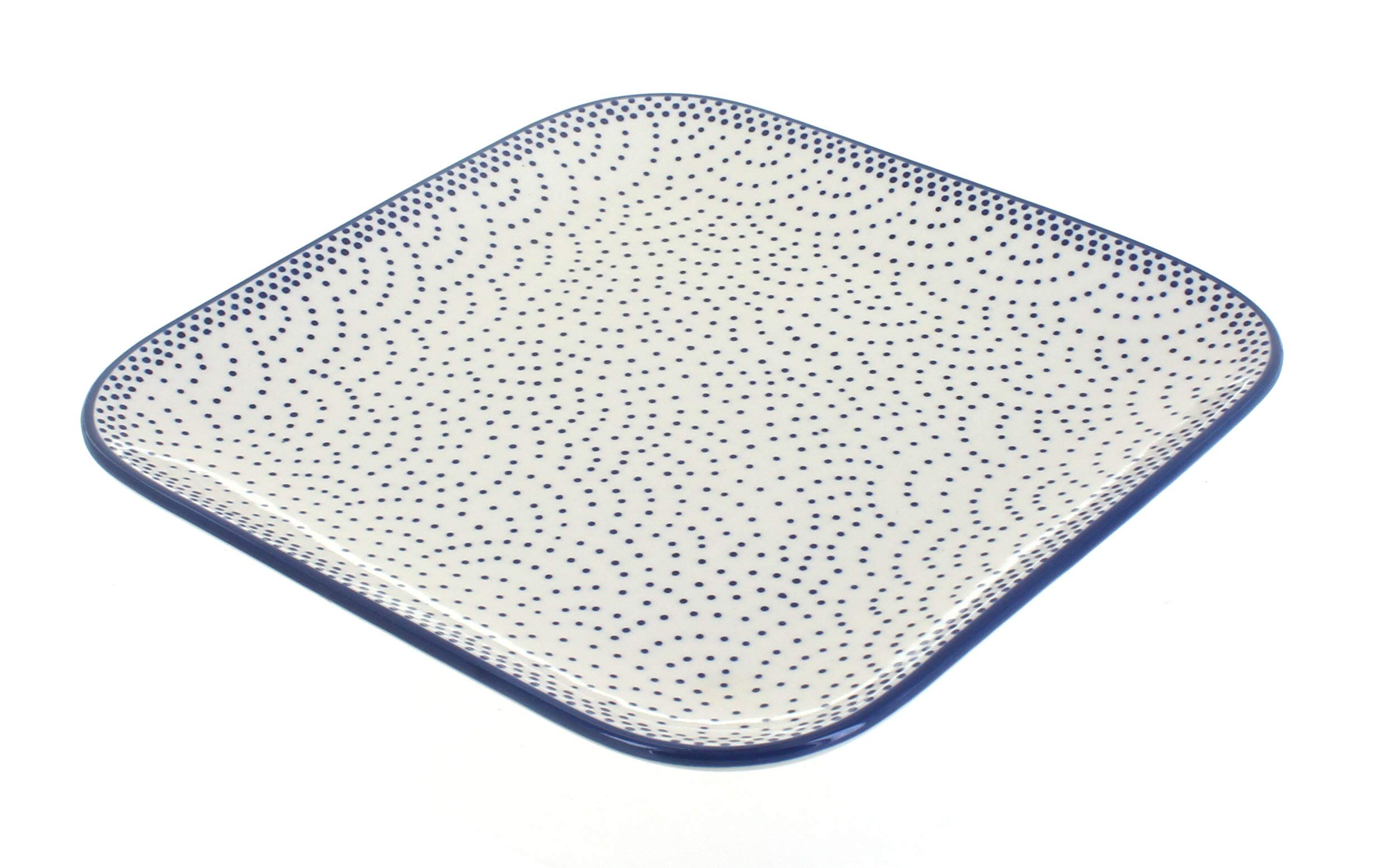 Blue Rose Polish Pottery Small Dots Square Lunch Plate - Handmade Ceramic Dinnerware for Home, Restaurant & Picnic - Elegant Square Plate for Serving Appetizers, Desserts or Daily Meals