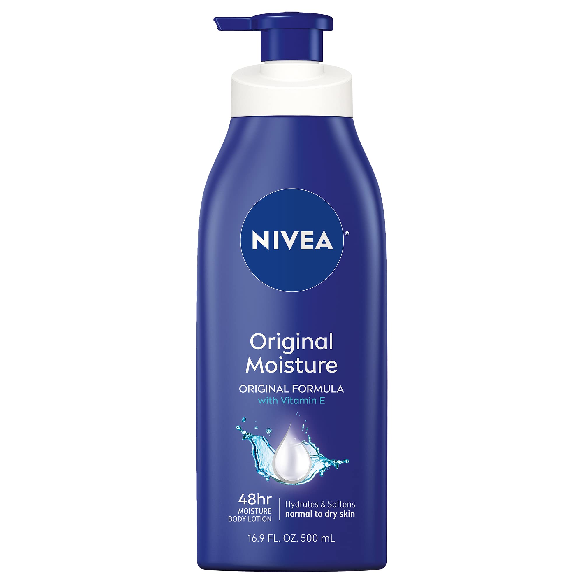 NIVEA Original Moisture Body Lotion with Vitamin E - Hydrating Dry Skin Care, 16.9 Fl Oz Pump Bottle - Perfect for Daily Moisturizing After Shower or Bath