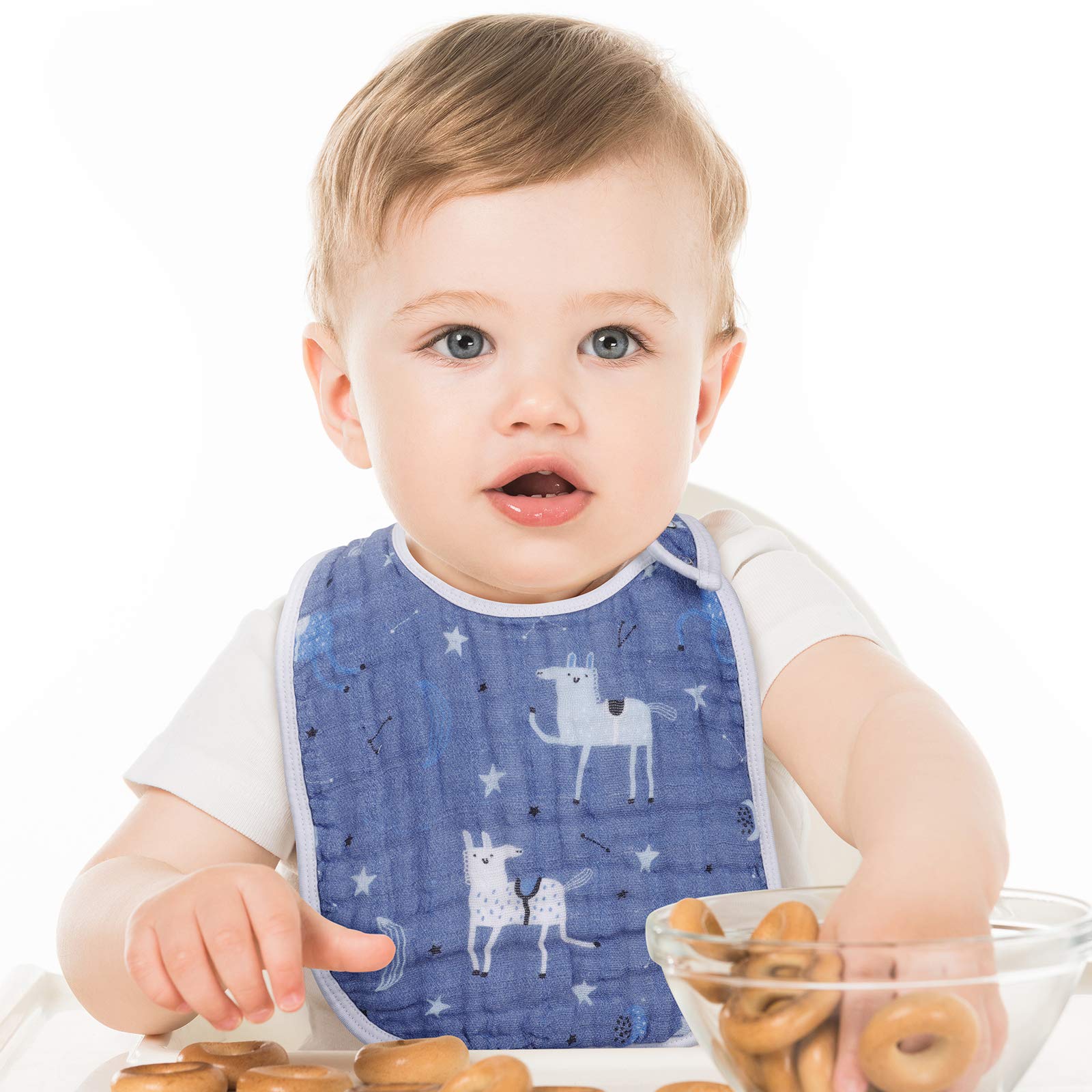Starry Tales 100% Cotton Snap Muslin Baby Bibs for Boys & Girls - 3-Layer Absorbent & Soft, Adjustable & Machine Washable - Perfect for Newborns, Infants & Toddlers (Great for Feeding, Drooling & Mealtime Mess Protection)