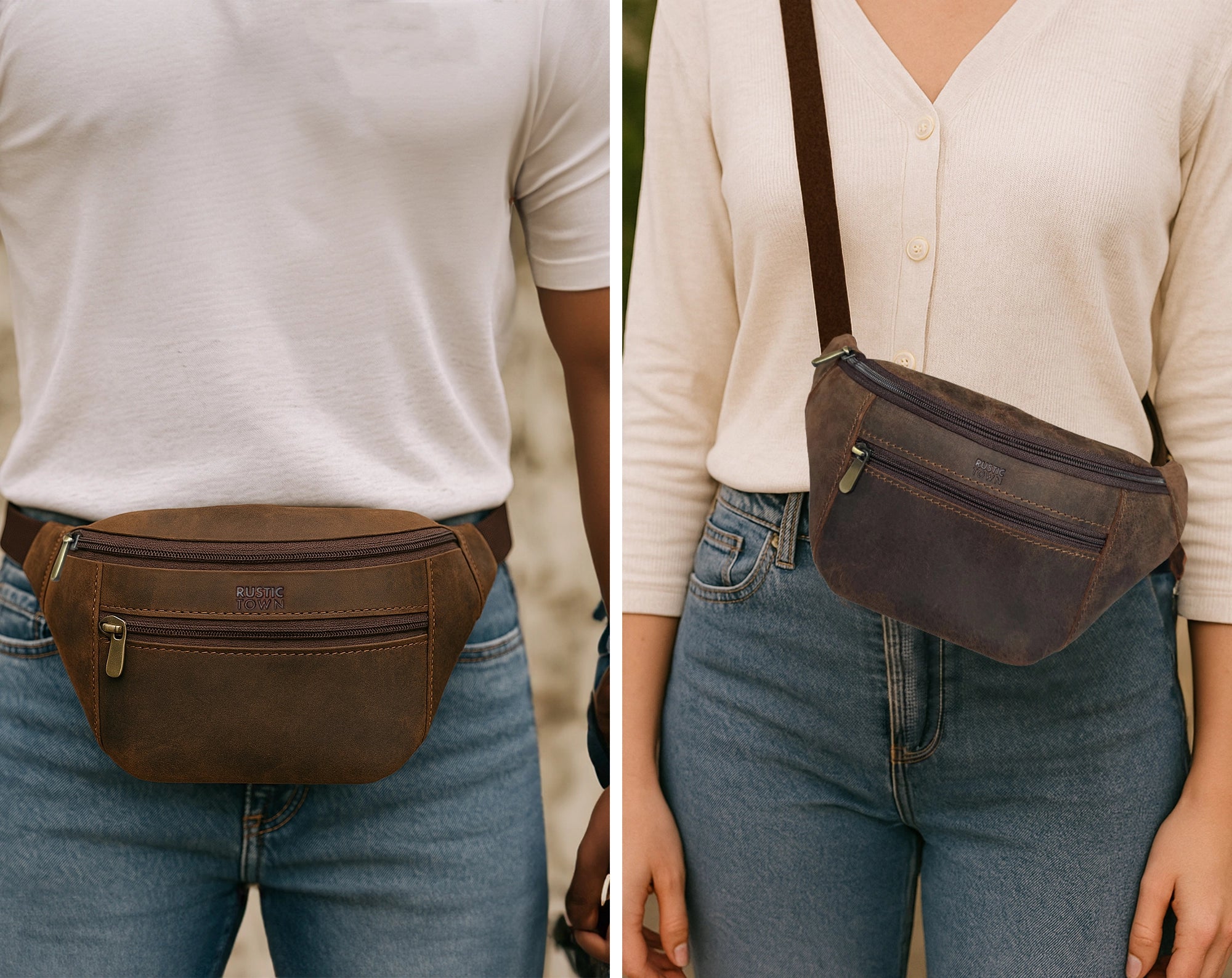 Premium Leather Fanny Pack for Men & Women - Adjustable Waist, Chest & Crossbody Sling Bag - Perfect for Travel, Hiking & Everyday Use