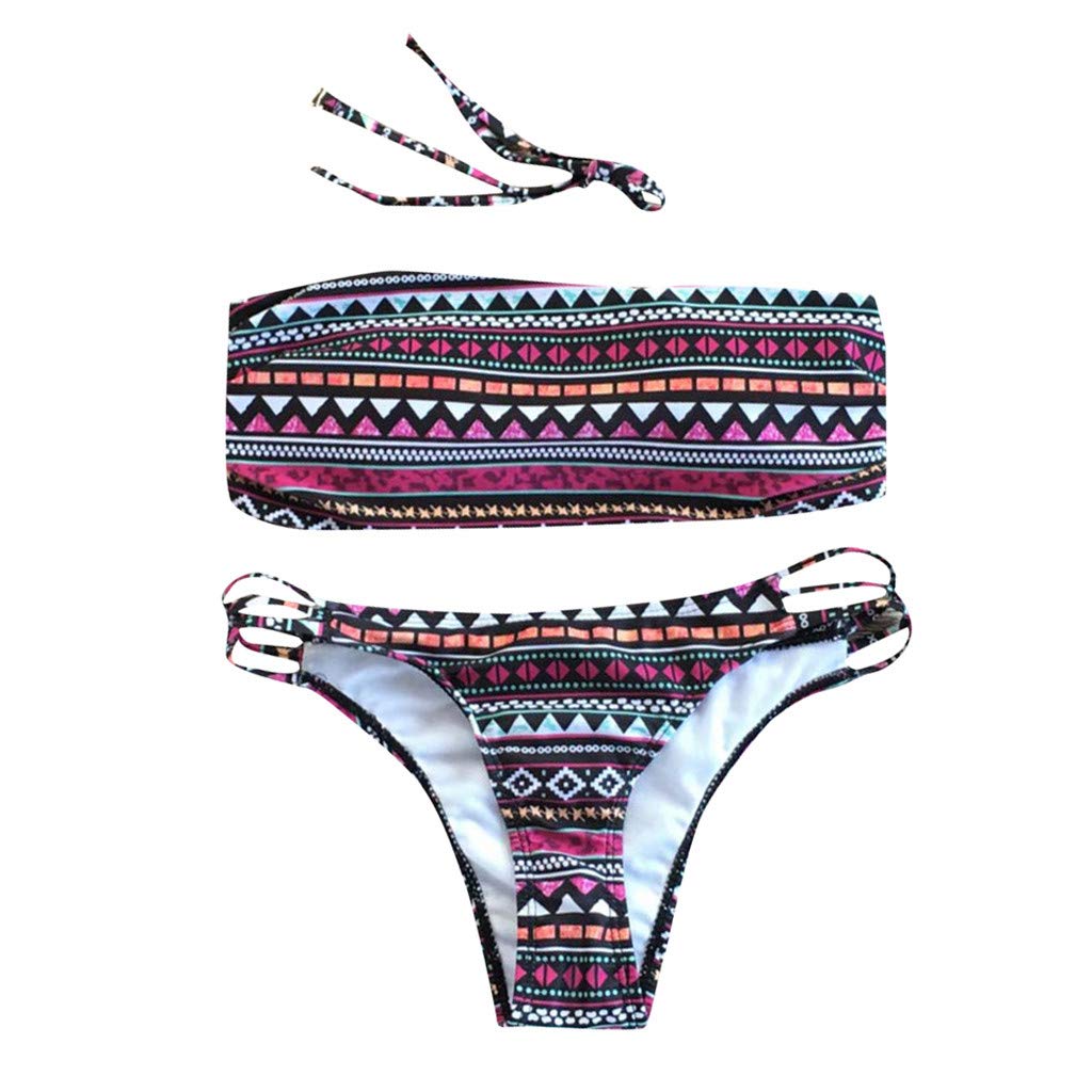 Sietore Women's Floral Print Bandeau Bikini Set - High Waist Strapless Two Piece Swimsuit for Beach & Pool Vacations | Summer Swimwear for Women | Tropical Vacation Essentials