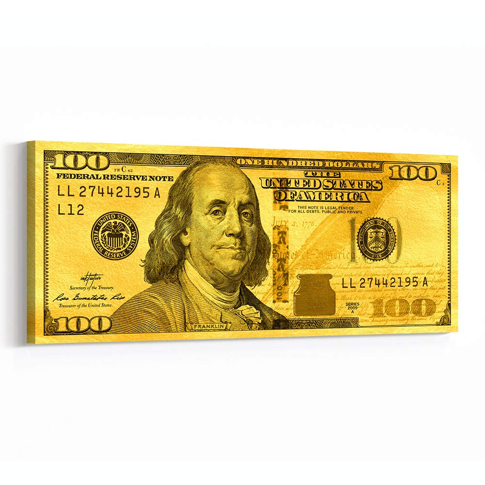 Inktuitive 'Money Press (Gold Standard)' Large Framed Canvas Wall Art - 48x20 Inches High Resolution Print - Inspirational Dollar Design for Bedroom, Office & Living Room Decor | Perfect Motivational Gift for Entrepreneurs & Finance Professionals
